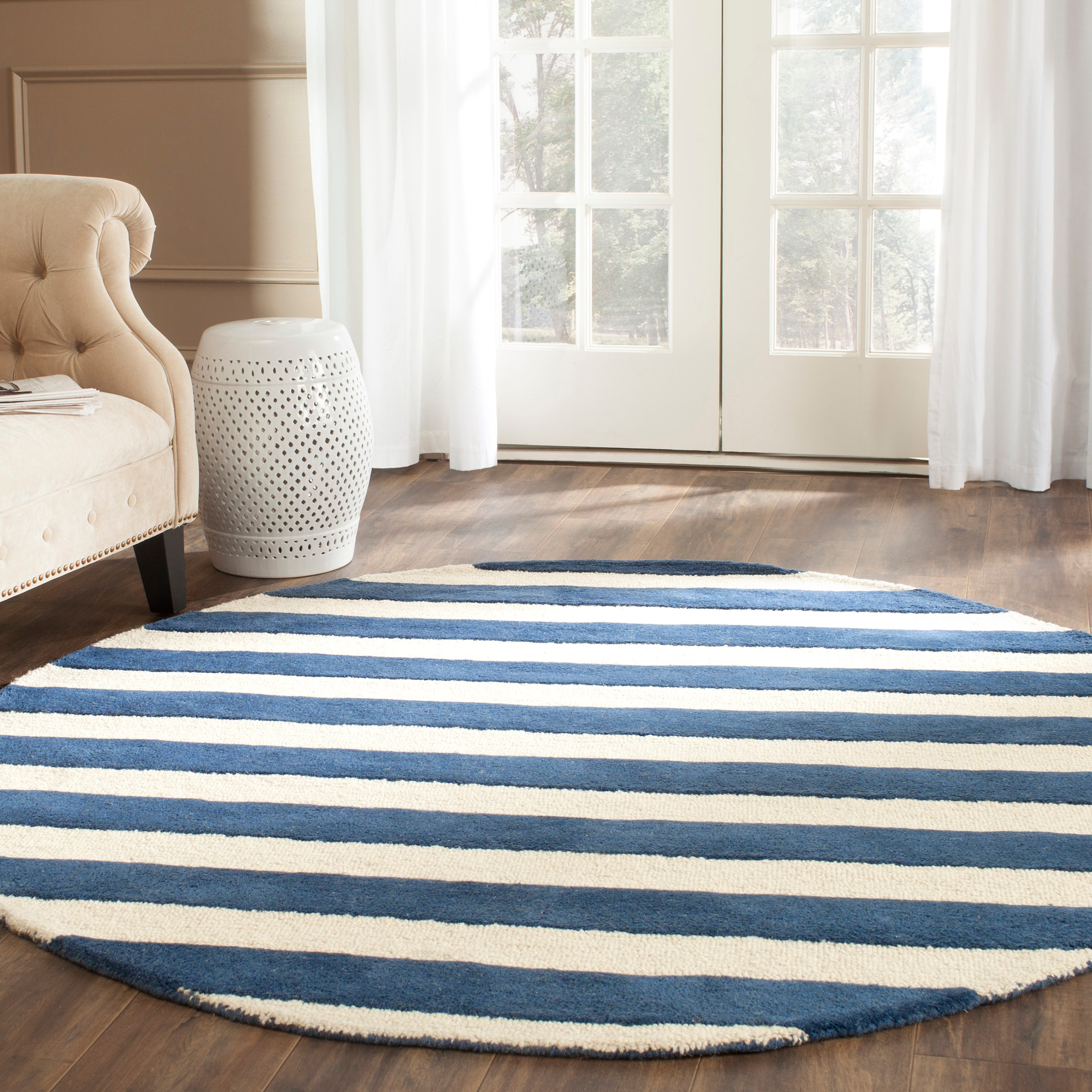  Cambridge 154 Navy/Ivory Contemporary 6ft x 6ft Round Rug
