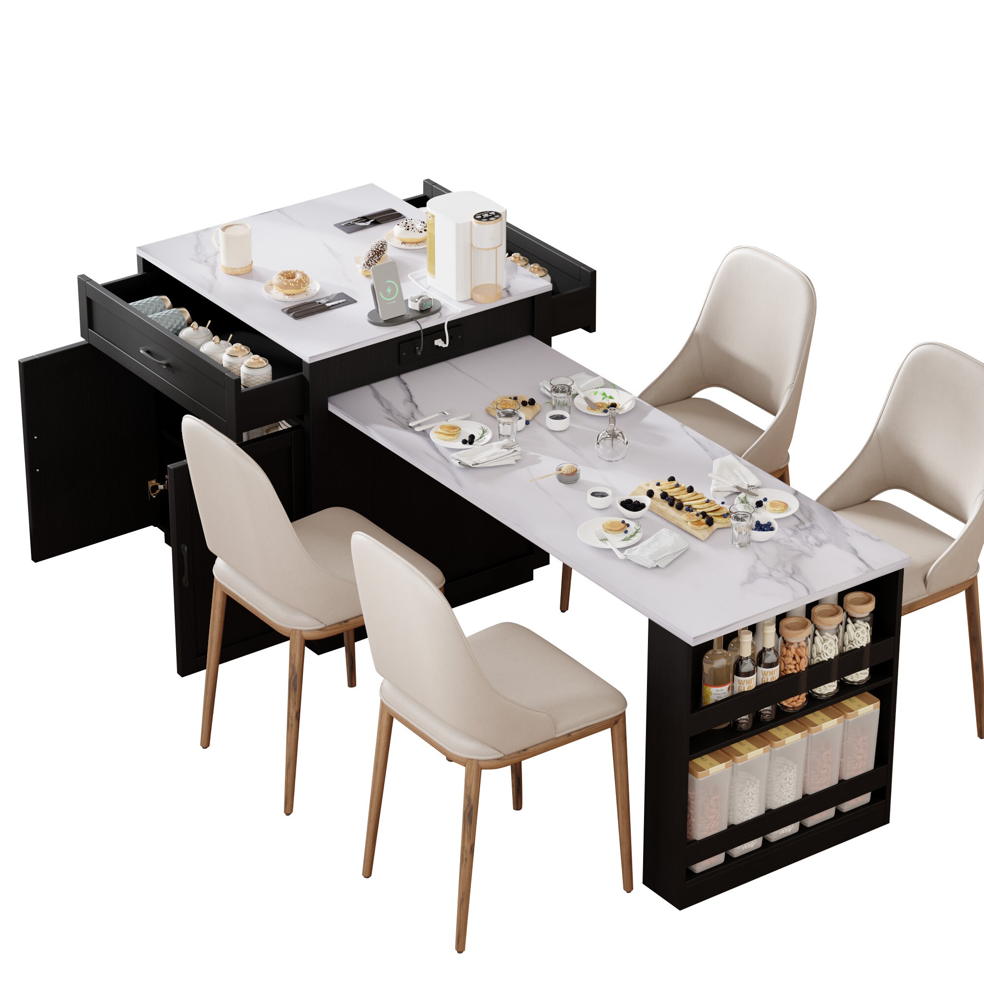 Runesay Black Mdf Base with Mdf Wood Top Rolling Kitchen Island (27.6-in x 82.7-in x 36.2-in)