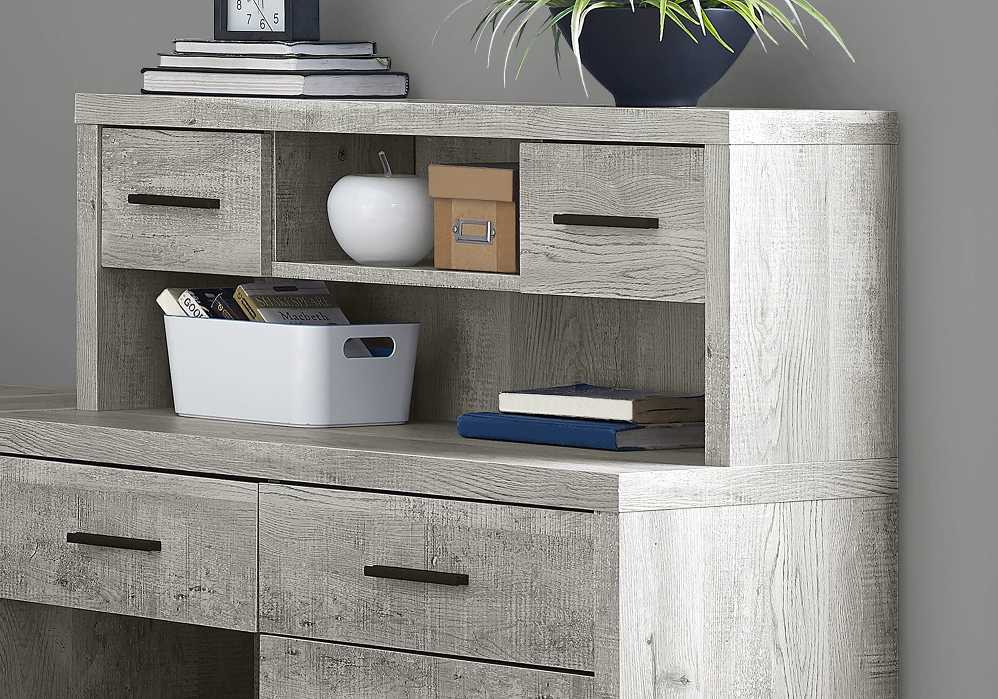 32 Gray Desk with Hutch & Drawers by Monarch –