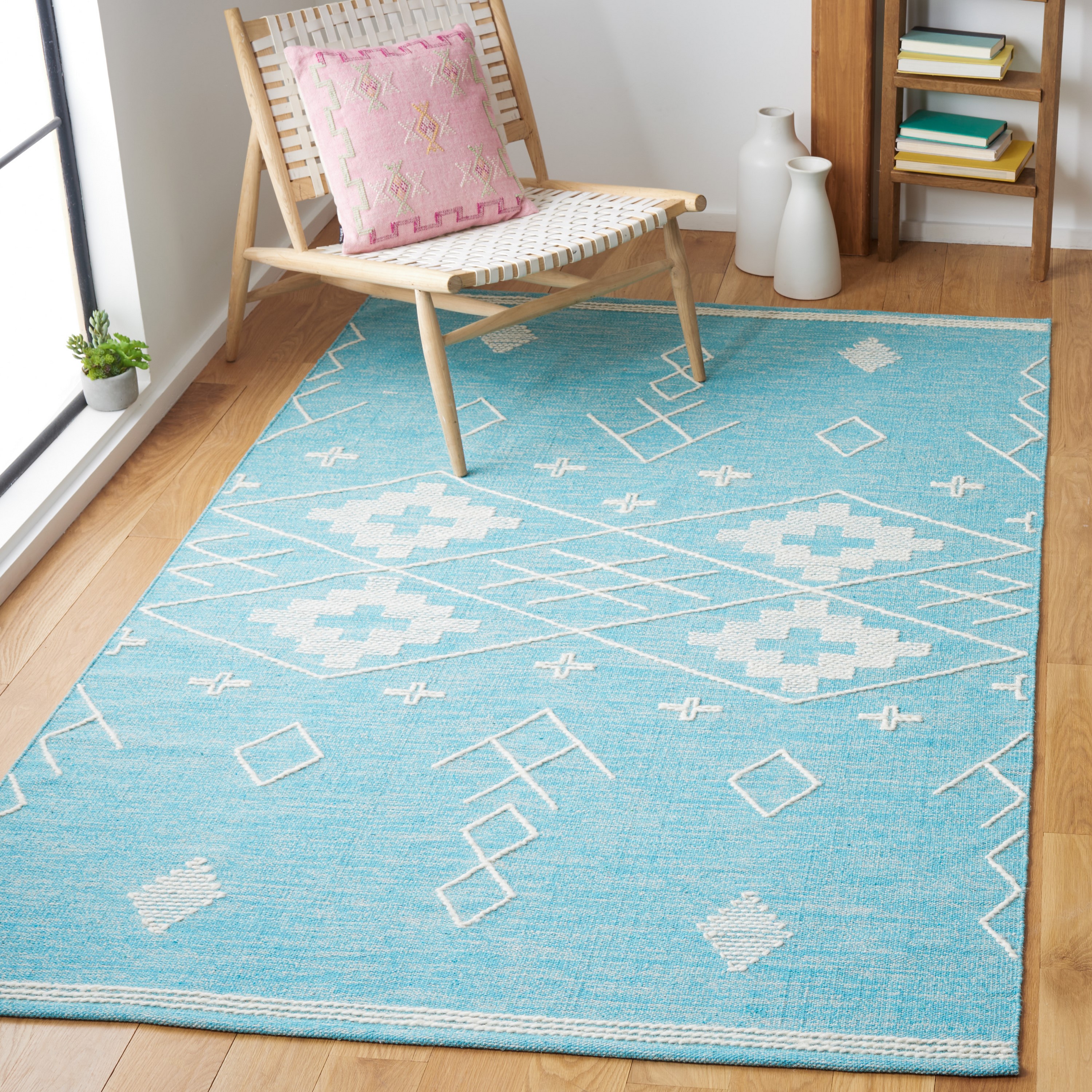 Safavieh KLM851K-8 Kilim Fabjola 8 x 10 (ft) Cotton Teal/Ivory Rectangular Indoor Tribal Global Area rug