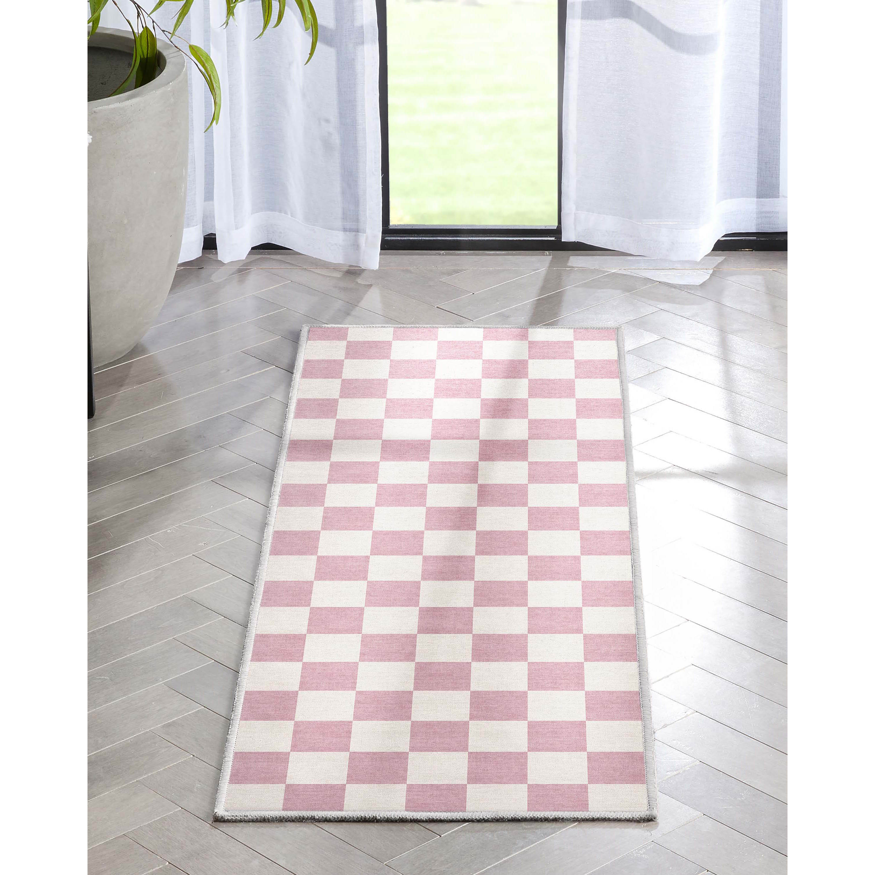 Well Woven W-SQR-01E-2S Apollo 2 x 5 (ft) Flatweave Polyester Pink Rectangular Indoor Geometric Mid-Century Modern Runner rug