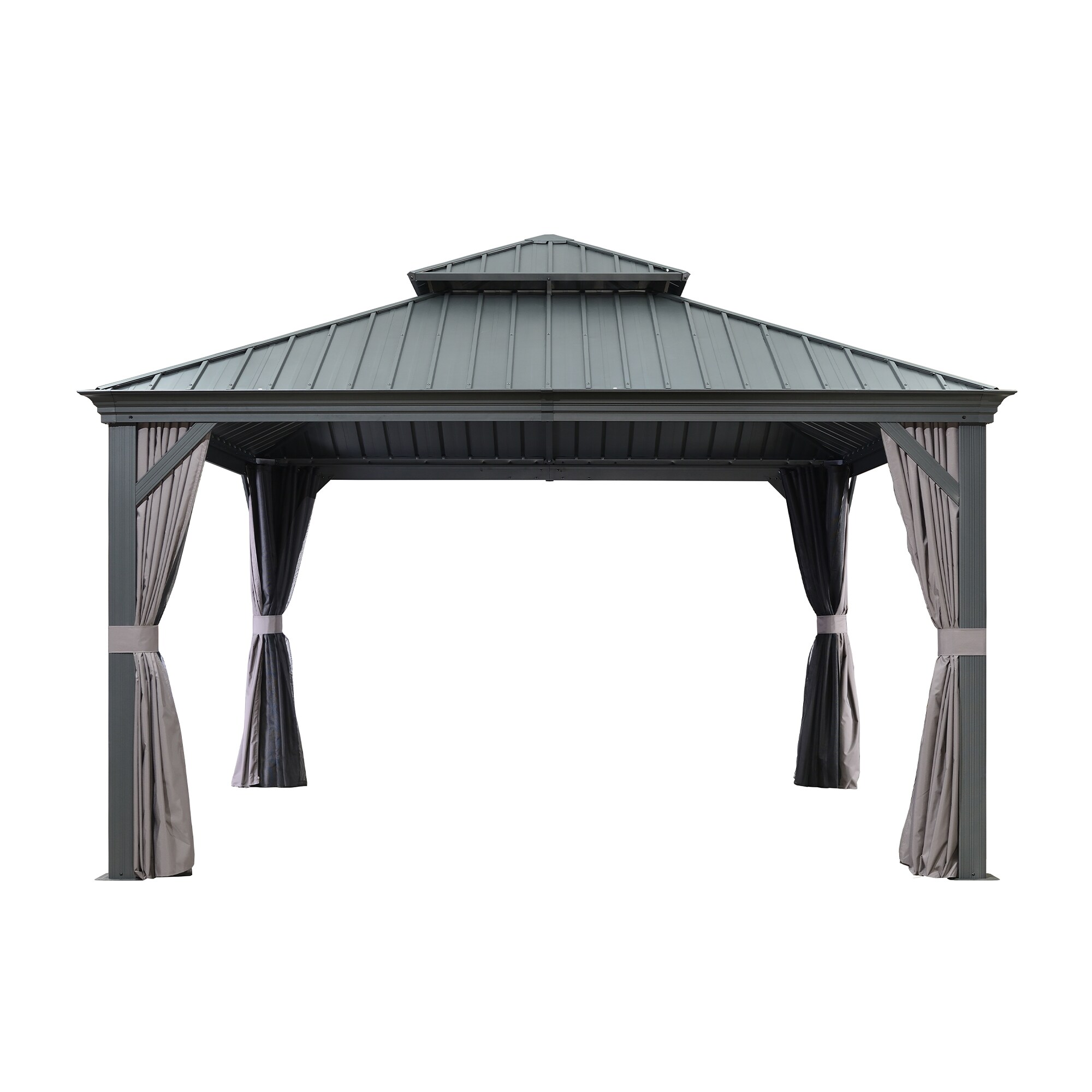 Grey 13' x 13' Gazebo with Galvanized Steel Roof and Curtains