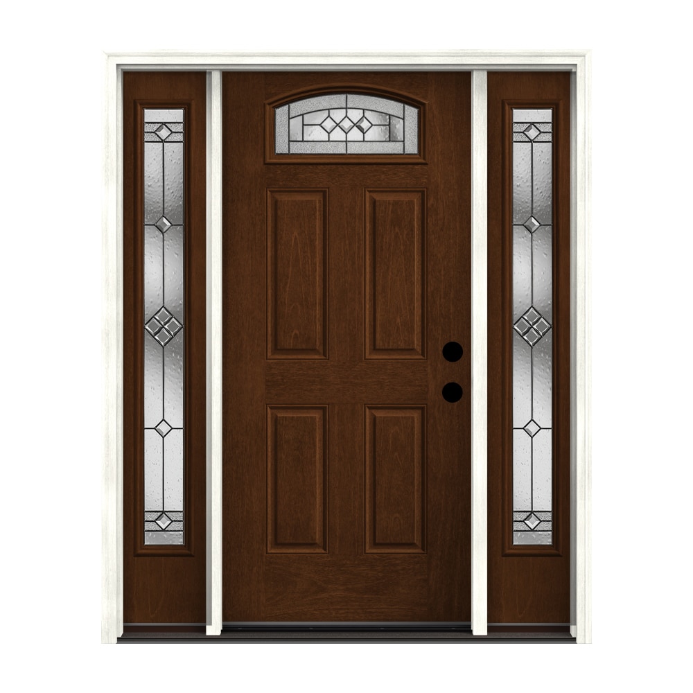 Therma-Tru Benchmark Doors Parson 68-in x 80-in Fiberglass 1/4 Lite Left-Hand Inswing Walnut Stained Prehung Single Front Door with Sidelights with -  TTB644177SOS