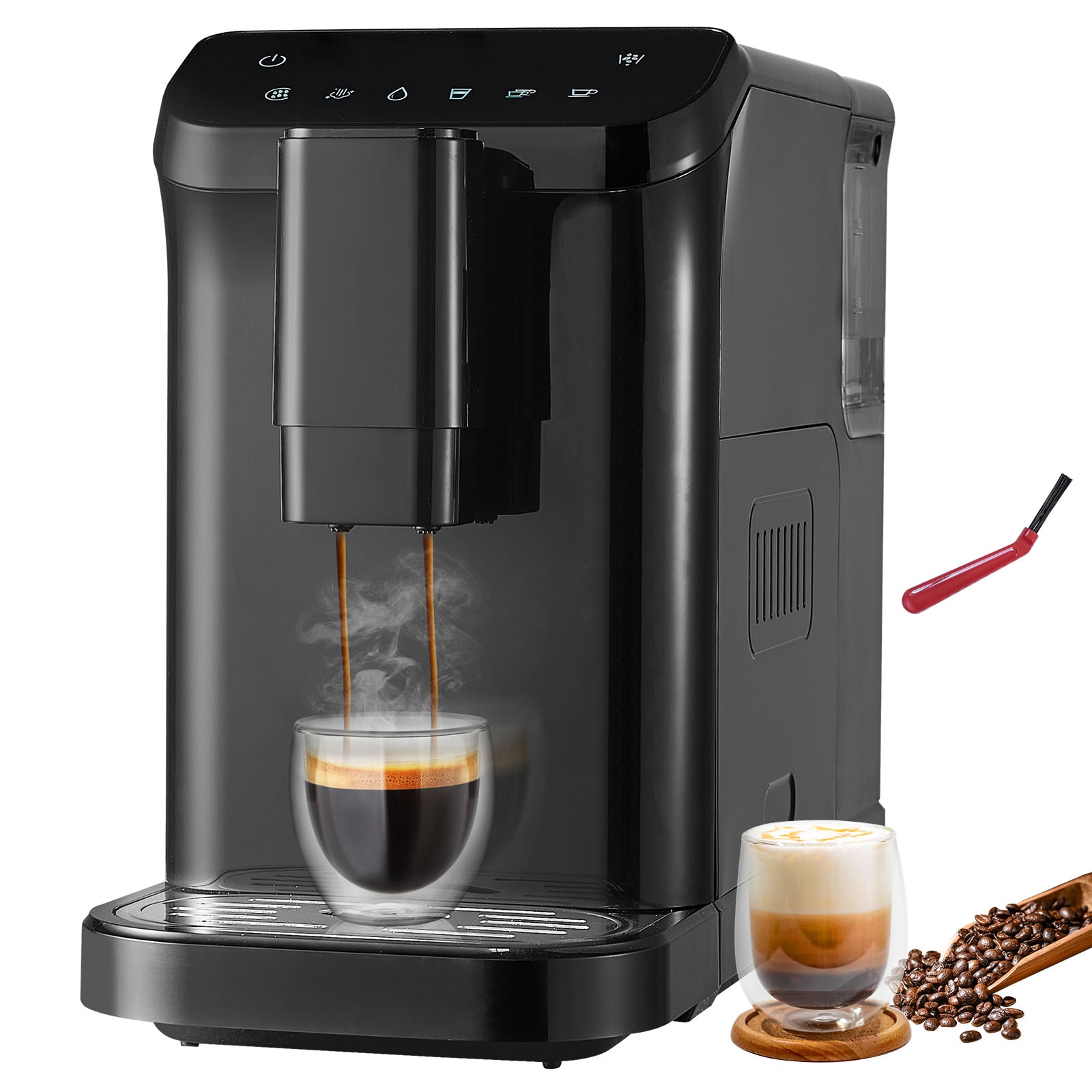 VEVOR SCQZDYSKFJYS03854V1 Automatic Espresso Machine - Built-In Grinder 15 Bar Auto Coffee Machine with 15-Level Grinding Settings Professional Espresso Coffee Maker with 1.5L Water Tank and 180g Bean Hopper