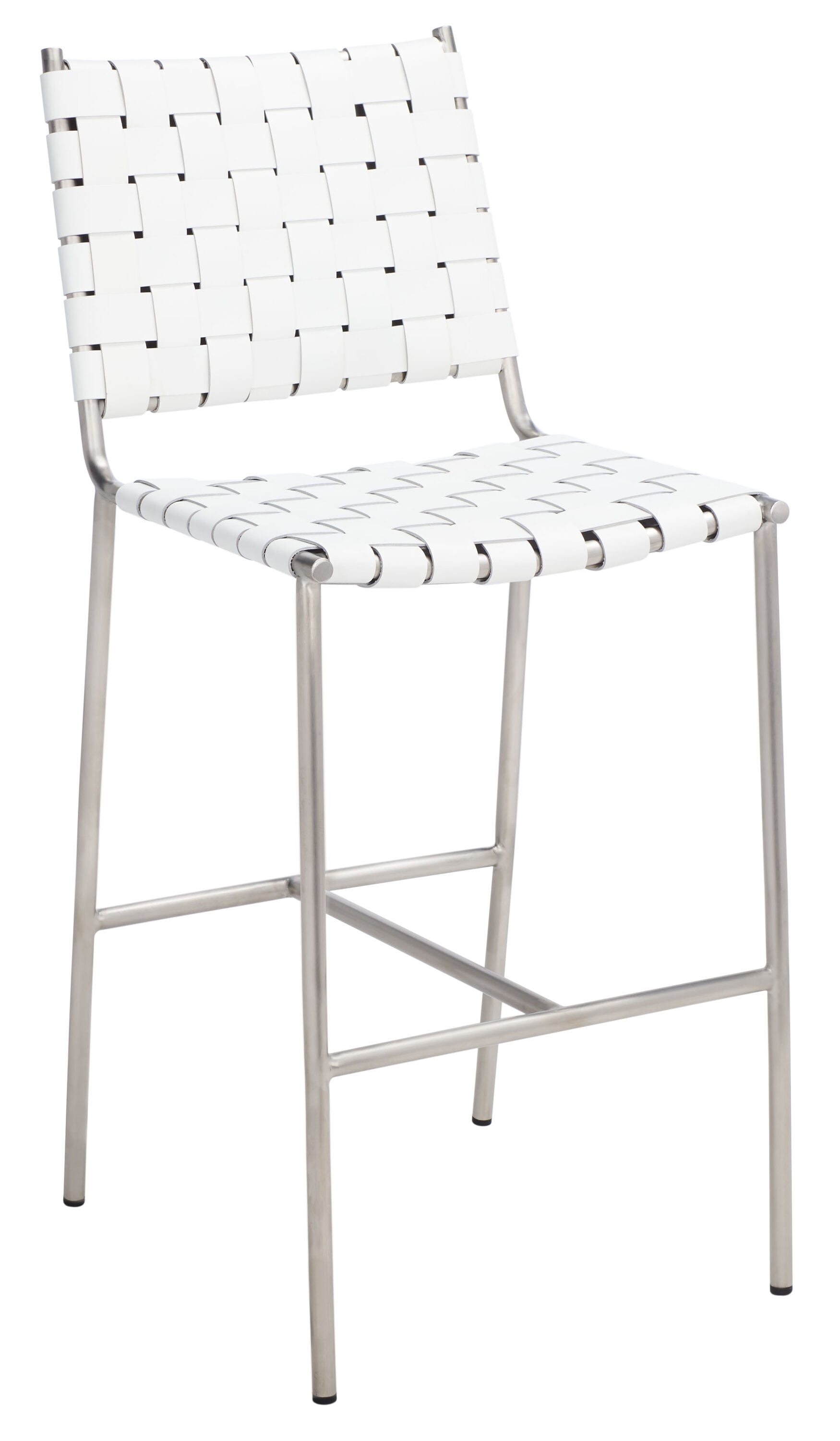 Olenna 41" White Leather and Silver Metal Saddle Counter Stool