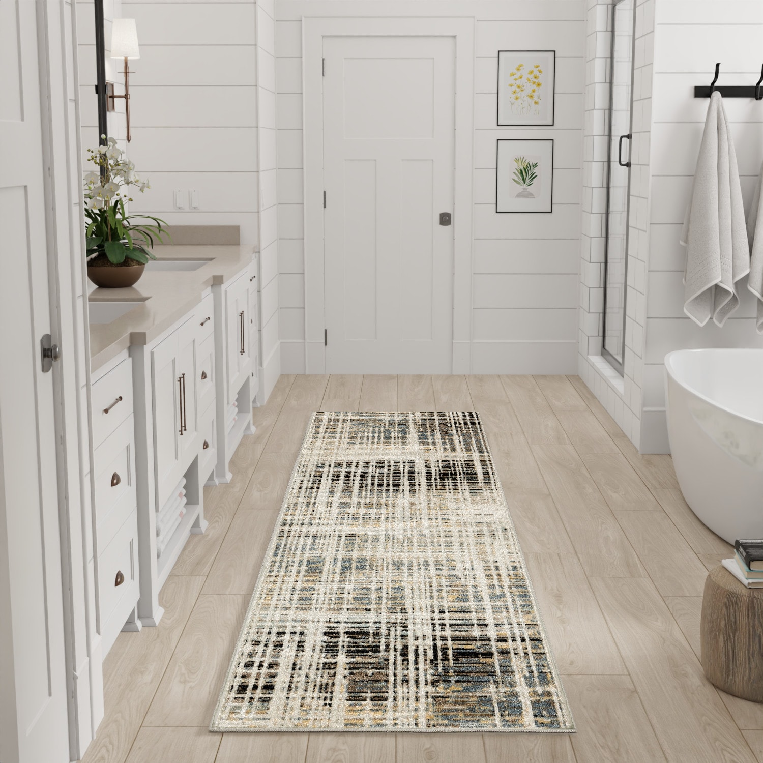 Nourison Home 099446992765 Washable Decor 2 x 6 (ft) Polyester Ivory Blue Rectangular Indoor Abstract Machine washable Runner rug