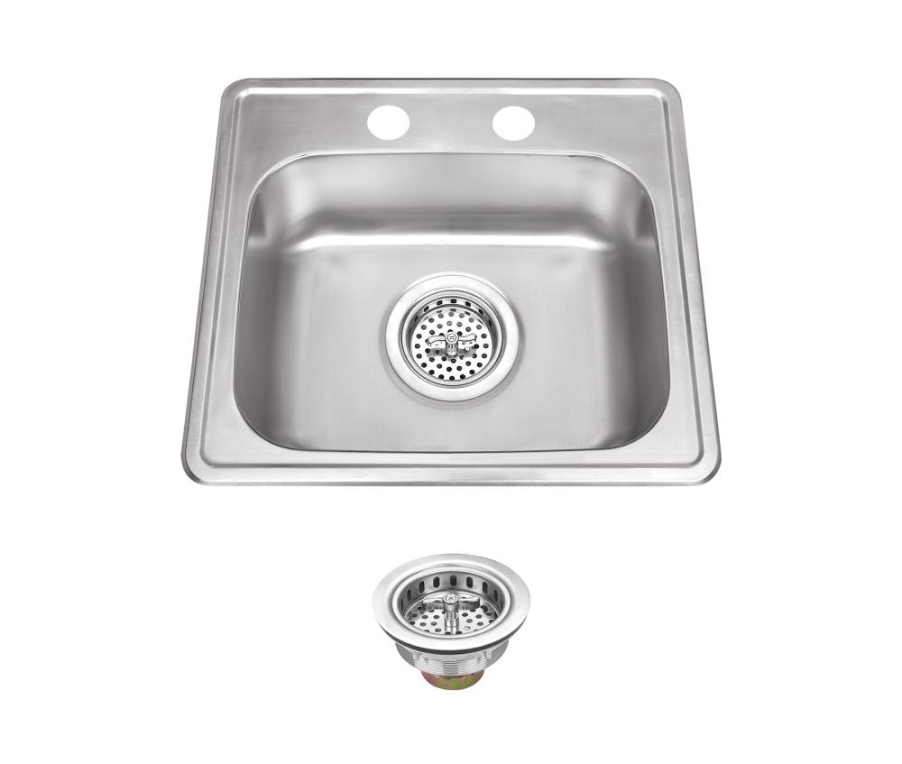 Superior Sinks 15-in L x 15-in W Brushed Satin 2-Hole Stainless Steel Drop-In Residential Bar Sink