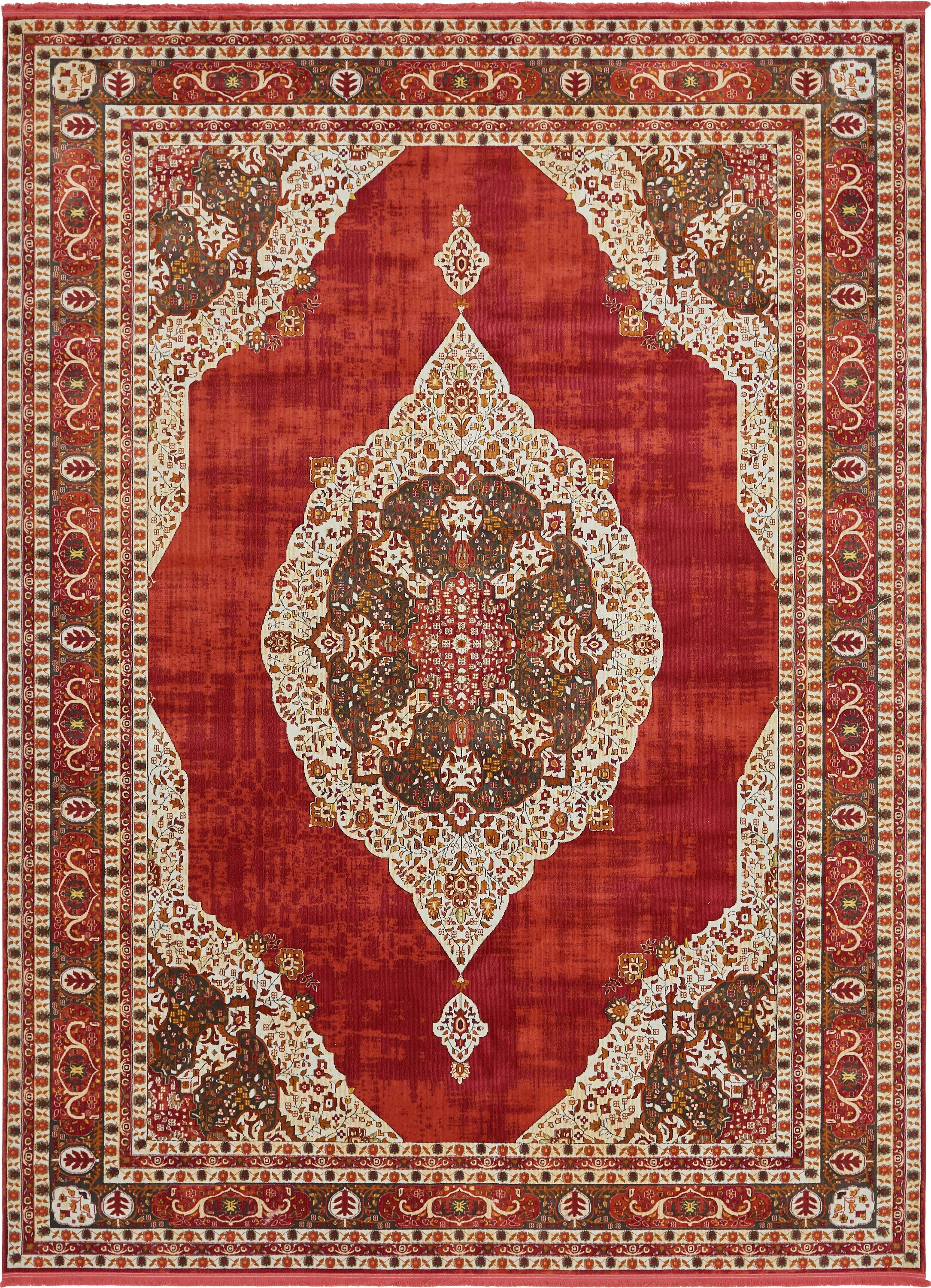 Unique Loom 3140269 Regla Baracoa 10 x 13 (ft) Loomed Polypropylene Red/Ivory Rectangular Indoor Medallion Oriental Area rug