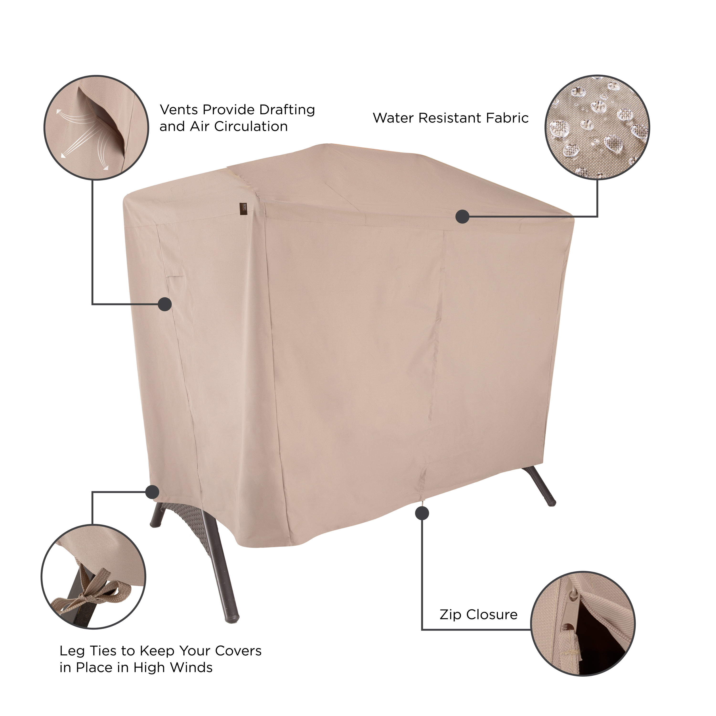 Beige Polyester 2-Seat Patio Canopy Swing Cover