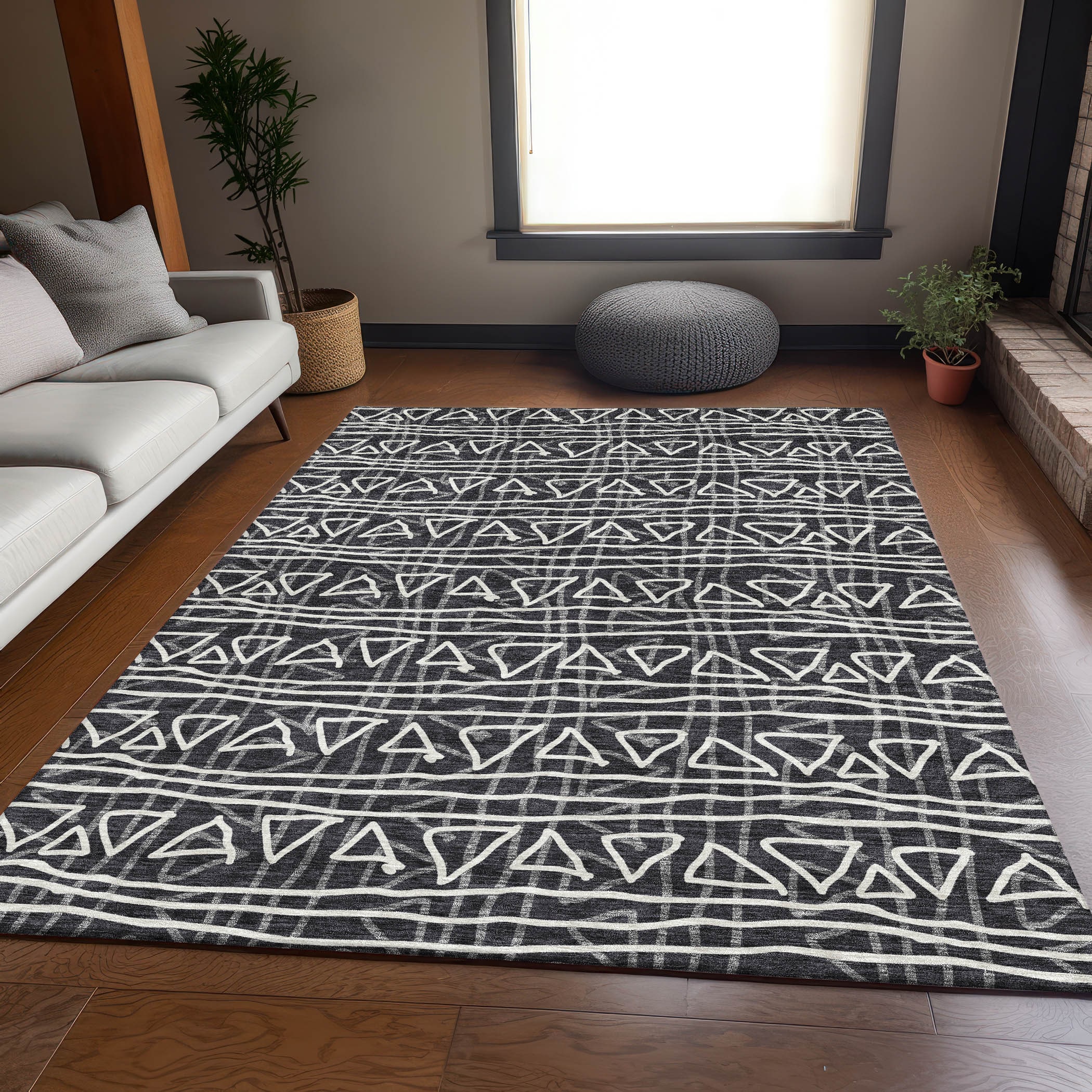 Addison Rugs ACN730BK10X14 Chantille ACN730BK 10 x 14 (ft) Polyester Black Rectangular Indoor/Outdoor Geometric Machine washable Area rug
