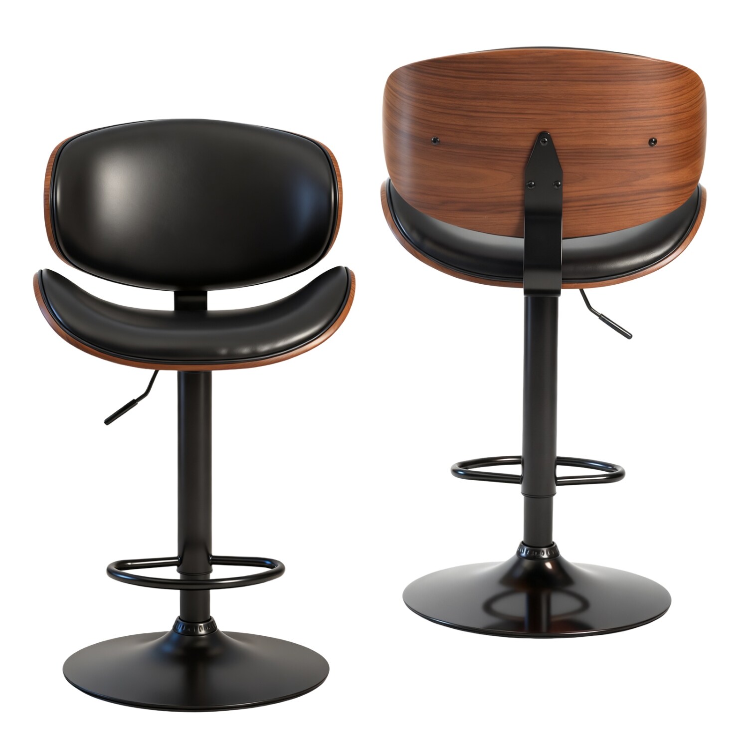 Wooakway Set of 2 Mid Century Modern Bentwood Bar Stools Adjustable ...