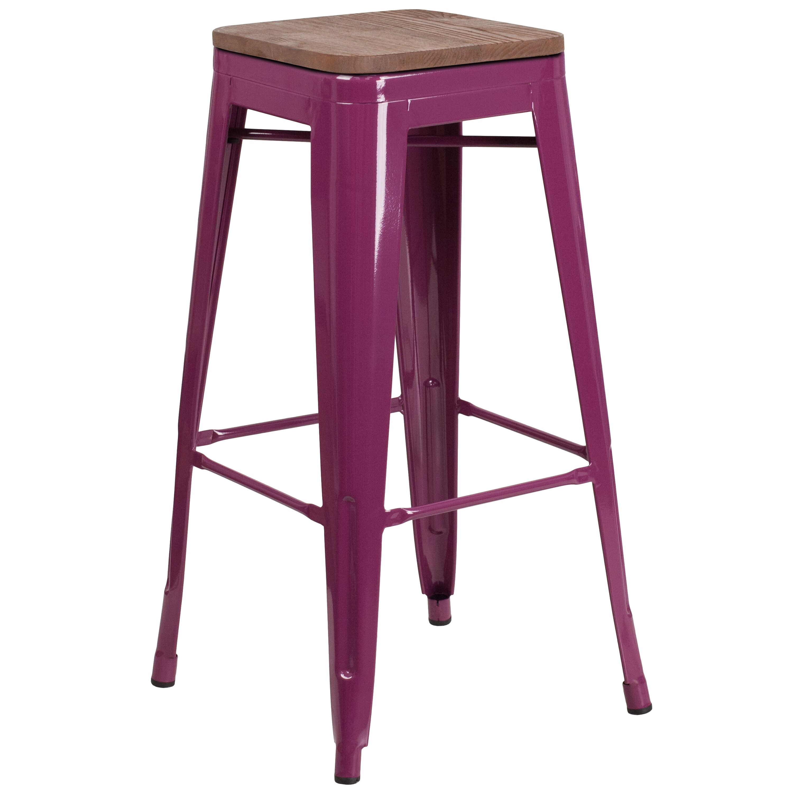Flash Furniture 889142873846 Purple 30.0-in H Bar height Square seat Stackable Metal Bar Stool