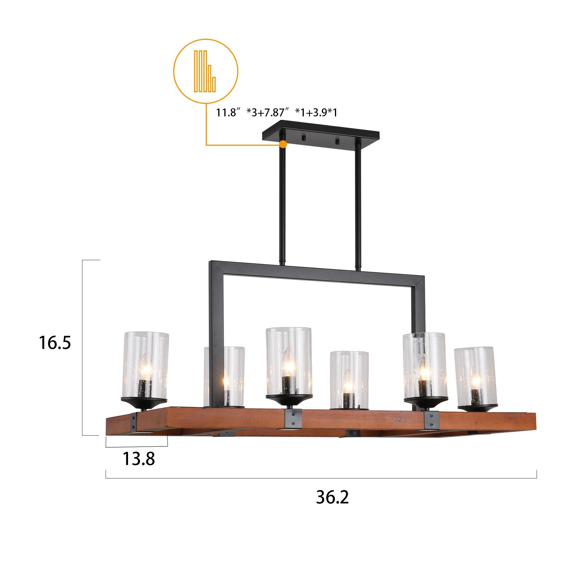 Bayfeve Retro Square Wooden Chandelier 6-Light Wooden and Black Mid ...
