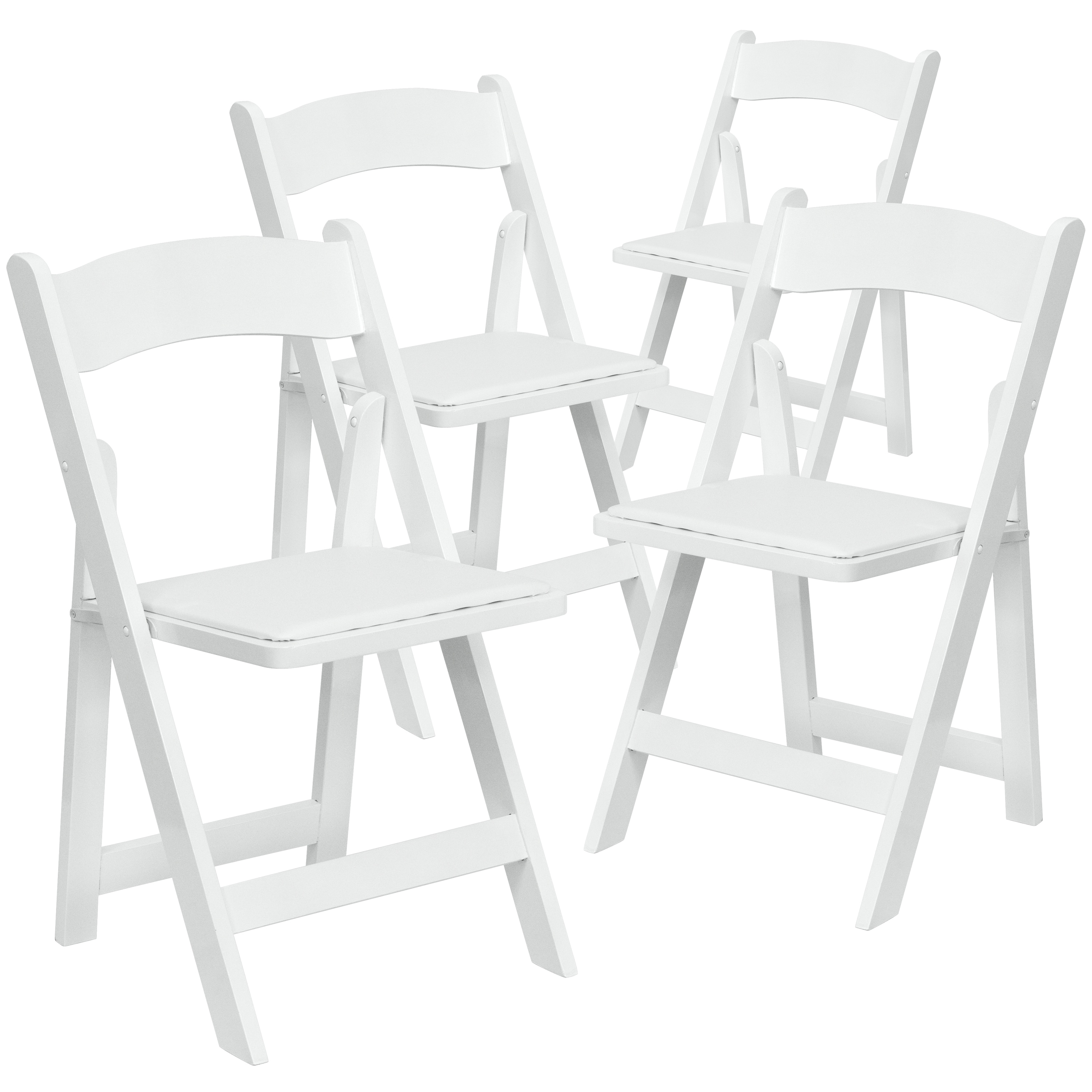Emma + Oliver - 4 Pack White Wood Folding Chair with Detachable Vinyl Padded Seat