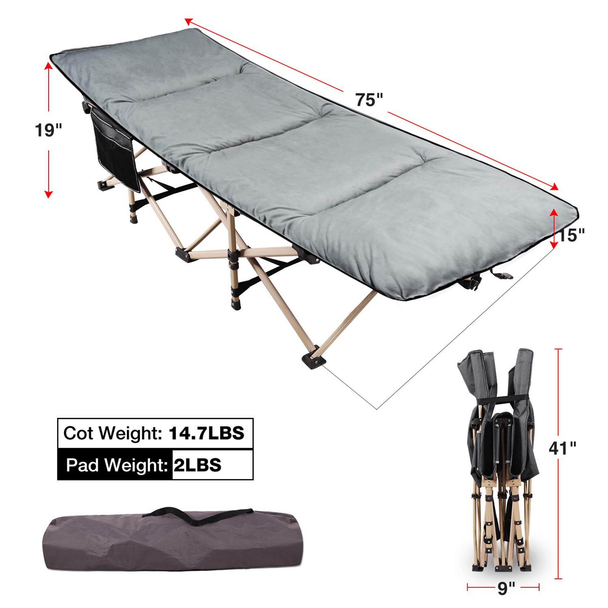 Wildaven Folding Camping Cot with Mattress Pad for Adults, Heavy Duty ...