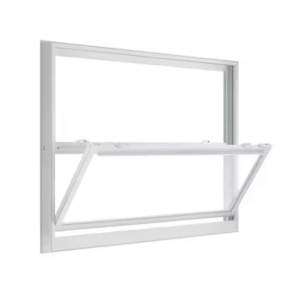 RELIABILT 3600 52-in x 37-1/4-in White Exterior Vinyl Replacement Single Hung Window Impact Resistant Low-E argon Double Pane Glass (Half Screen Included) Hurricane Approved