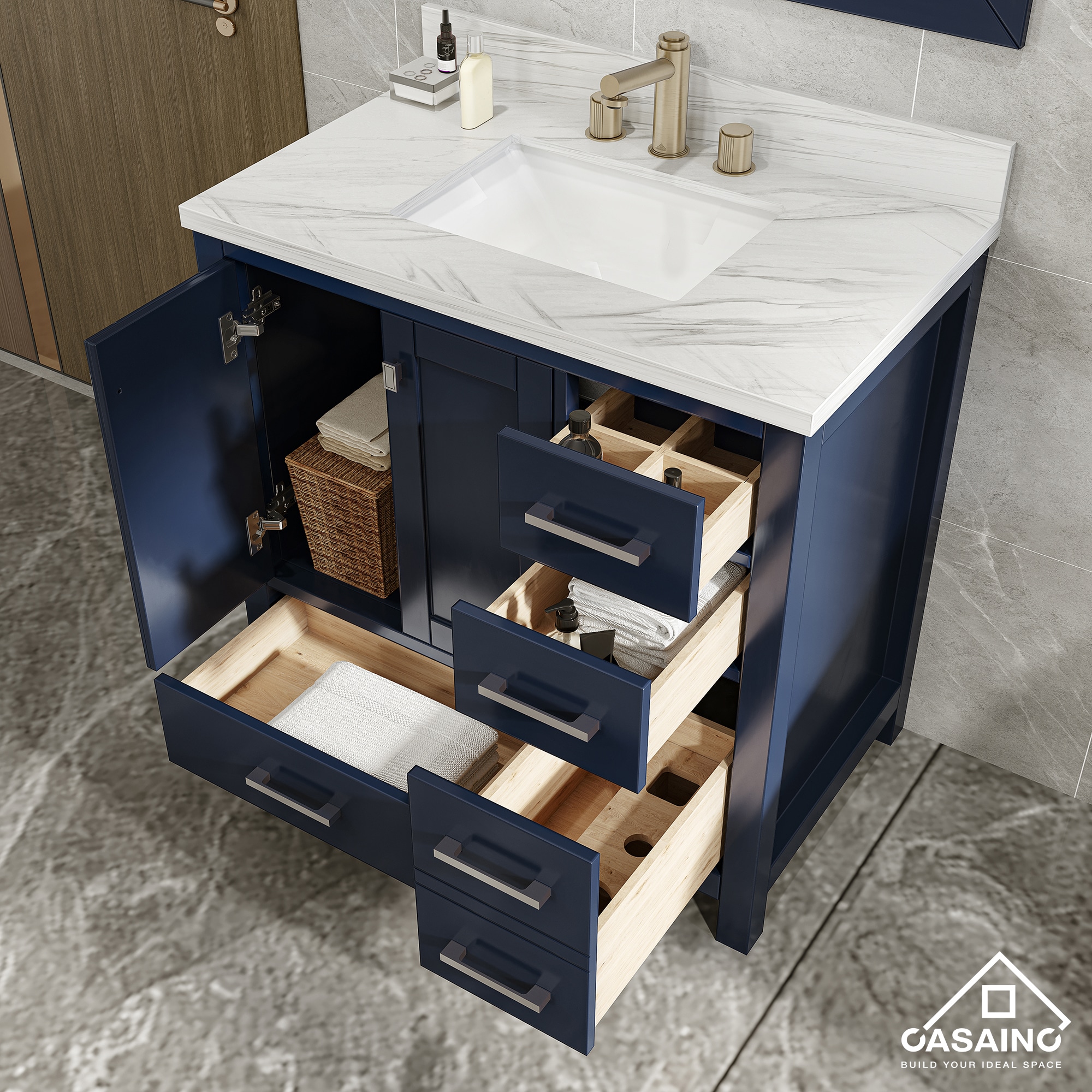 CASAINC 36-in Dark Blue Undermount Single Sink Bathroom Vanity with ...