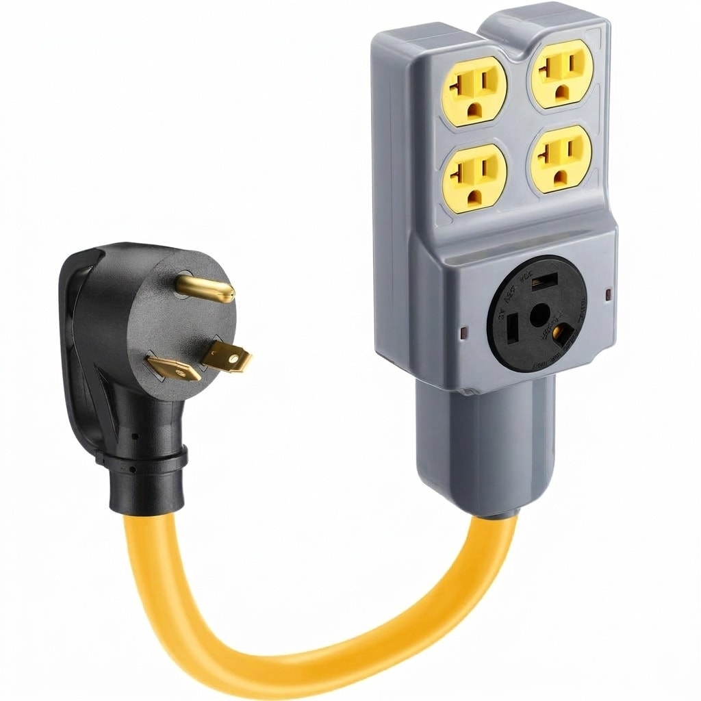 AOIZGMY  1 Piece 1.5 FT RV Generator Adapter Extension Cord TT-30P to Four 5-20R 5-15R and TT-30R 30Amp to 15 20Amp Power Cord