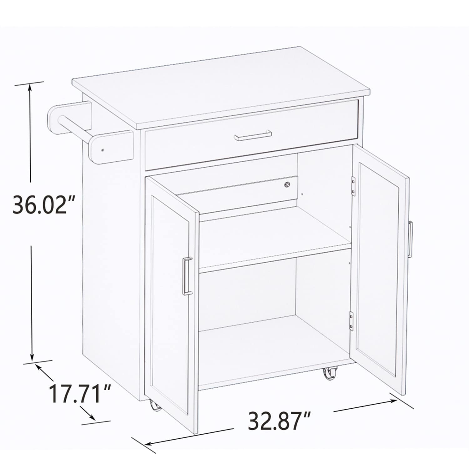 BABOOM White Mdf Base with Wood Top Rolling Kitchen Island (17.71-in x 32.87-in x 36.02-in)