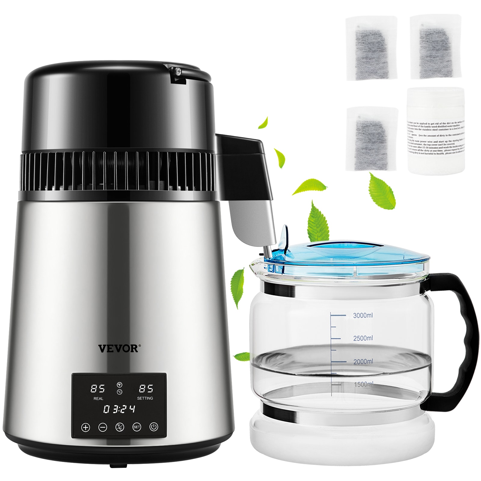 VEVOR 750 W 6 Gal/D Water Distiller Silver 1-Cup Corded Digital Electric Kettle with Automatic Shut-Off DSDW1LH4L110V8WJBV1 Sansujyuku sansujyuku.com