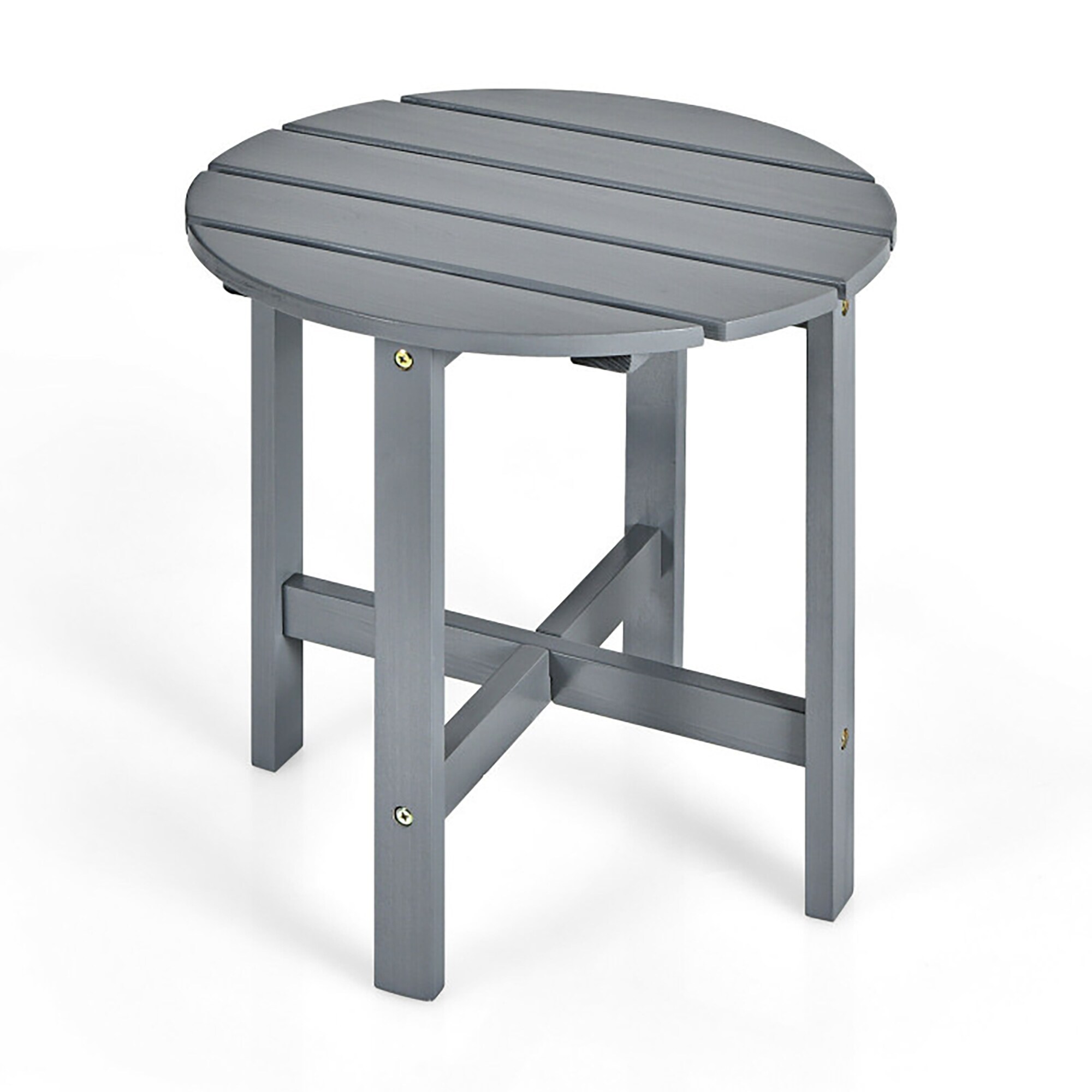 CASAINC WF-HFHW003T-W Patio Round Side Wooden Slat End Coffee Table 18-Inches W x 18-Inches H Gray Rattan Round Modern End Table Assembly Required