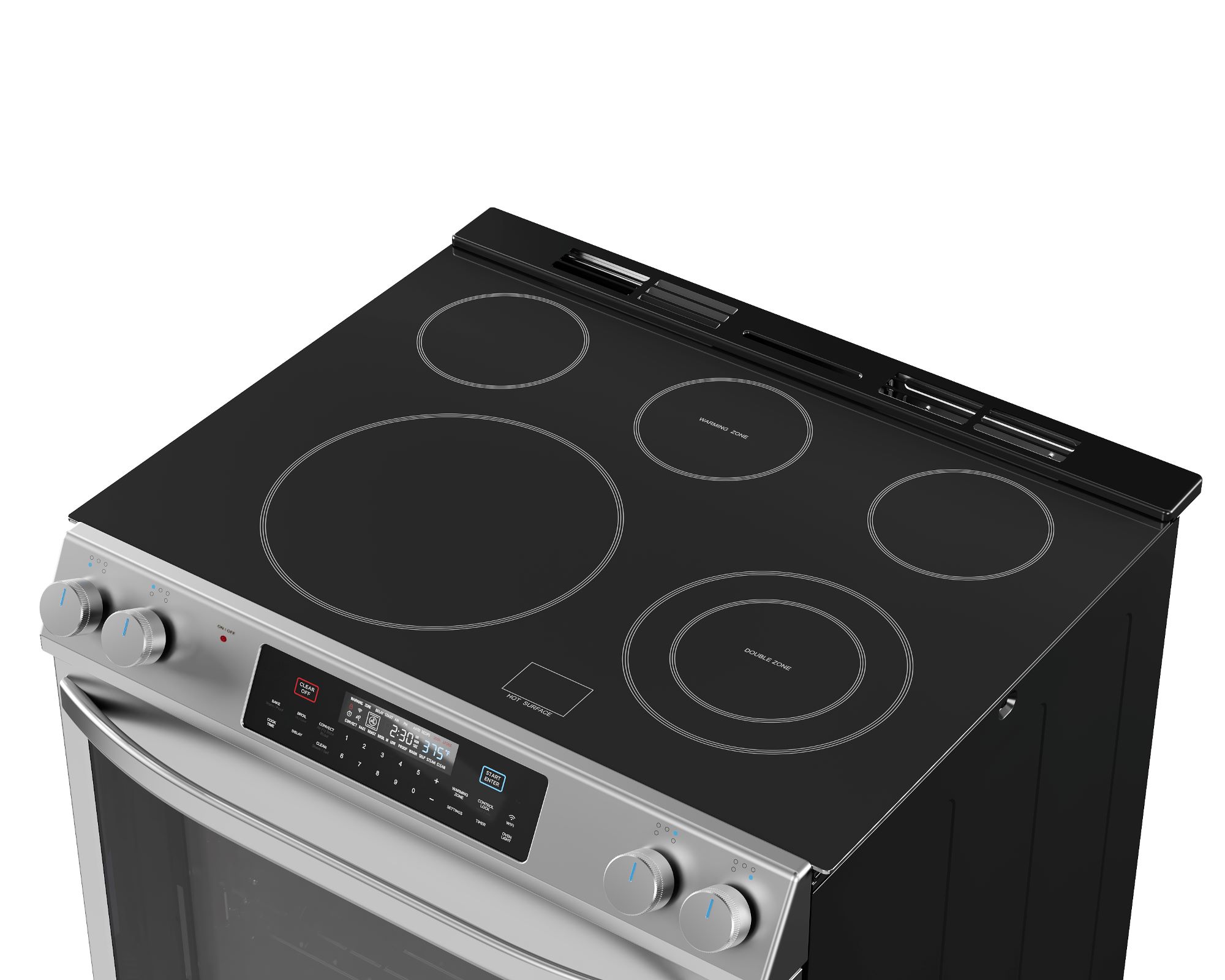 Midea 30-in Glass Top 5 Burners 6.3-cu ft Self-Cleaning Air Fry Slide-in  Smart Electric Range (Stainless Steel) in the Single Oven Electric Ranges  department at