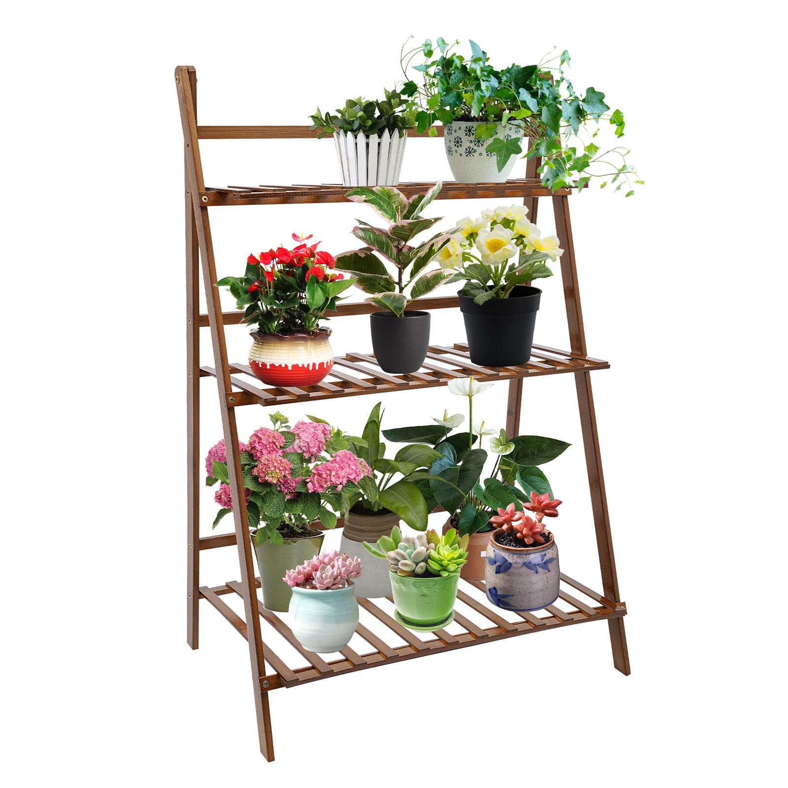 CNCEST YLDBZI6DWDZFP 37.79-Inches H x 27.5-Inches W 3-Tier Foldable Wood Indoor/Outdoor Novelty Wood Plant Stand