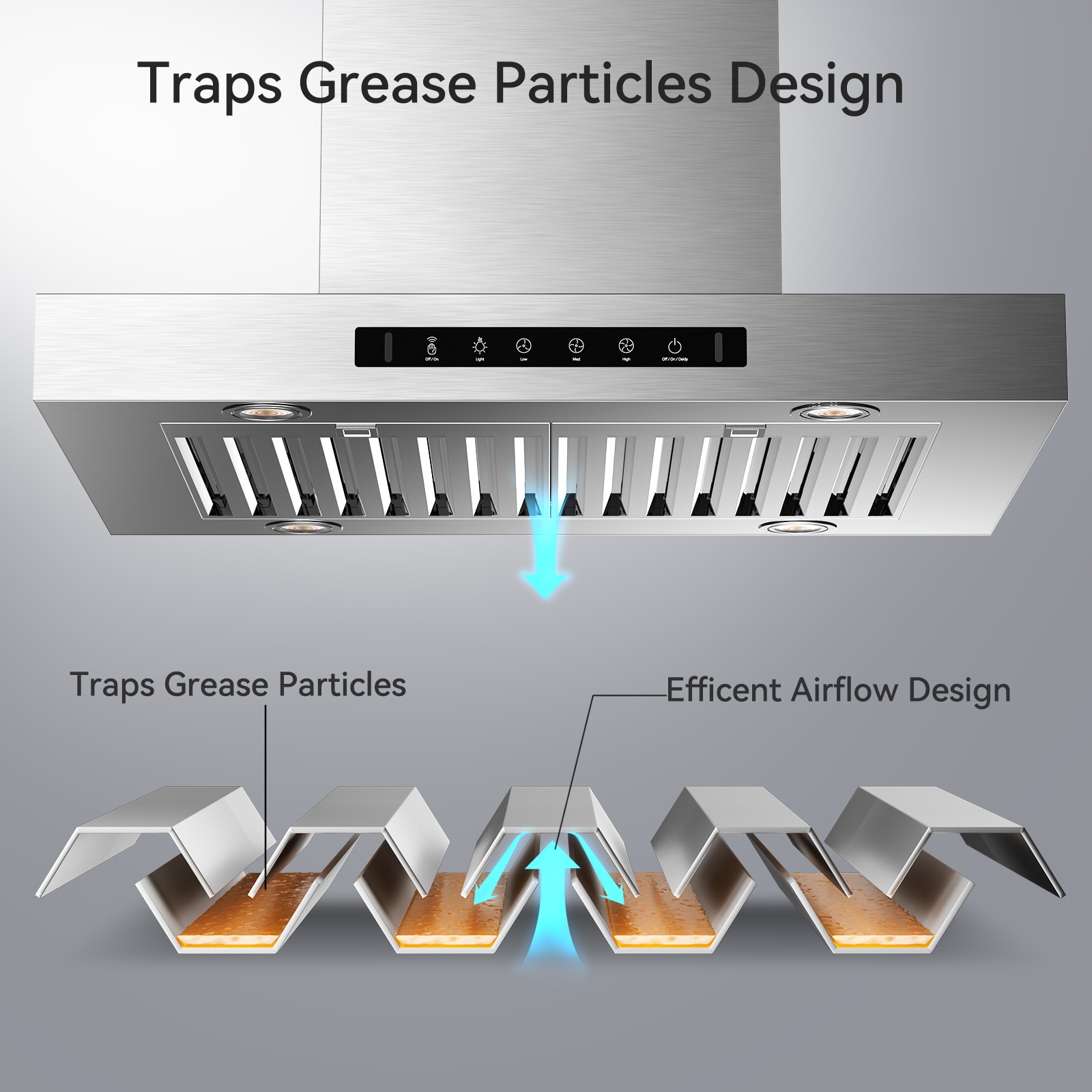 30-Inch Stainless Steel Island Range Hood with Gesture Control