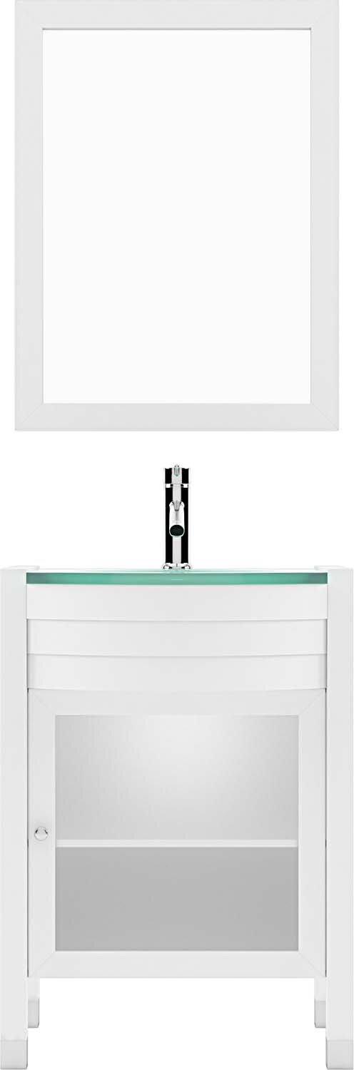 Virtu Usa Ava 24 In White Single Sink Bathroom Vanity With Aqua Tempered Glass Top Mirror 