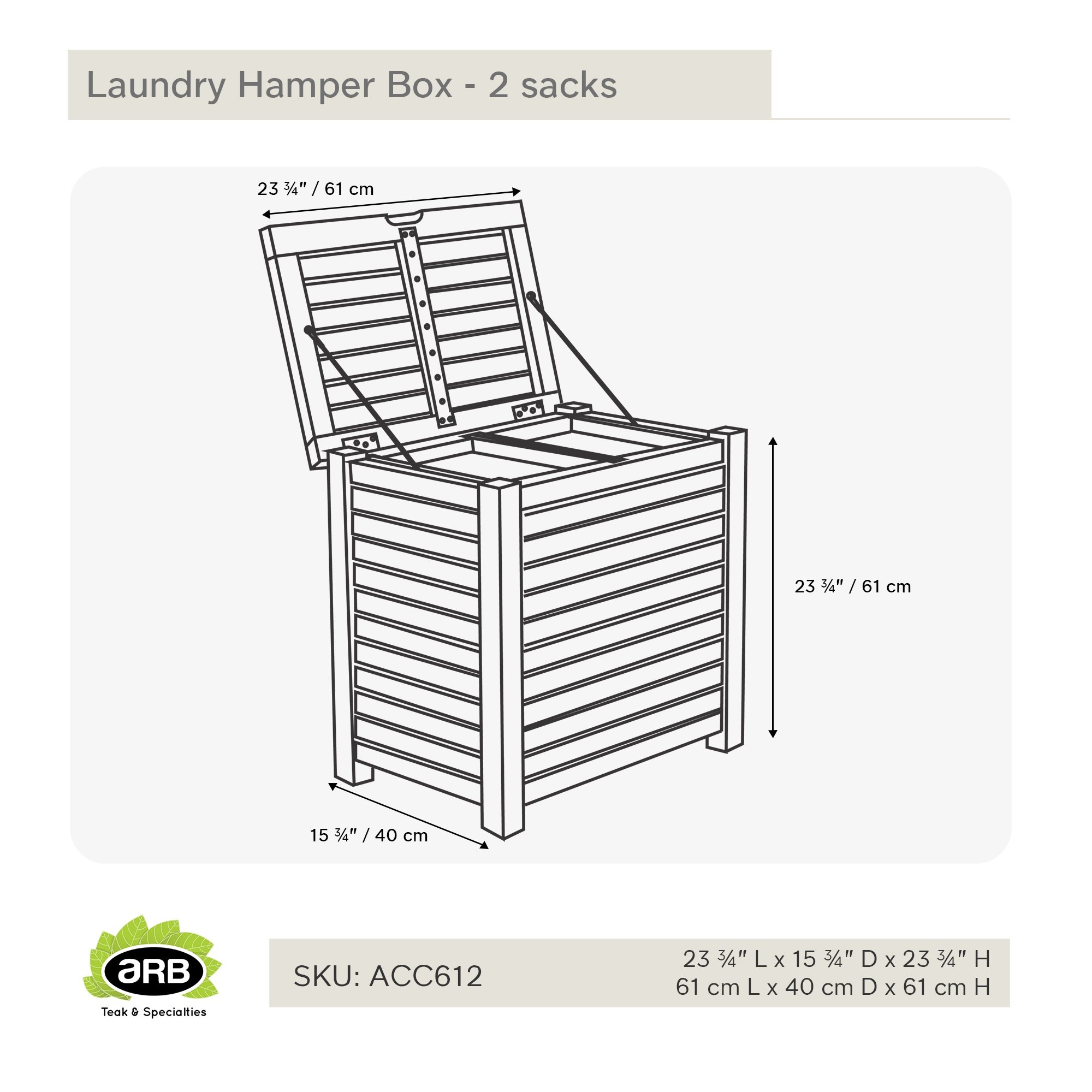 Teak Wood Upright Laundry Hamper with Dual Sacks