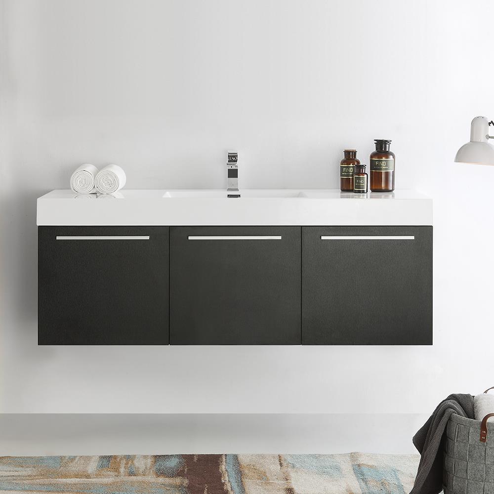 Fresca FCB8093BW-I Vista 60-in Black Single Sink Floating Bathroom Vanity with White Acrylic Top