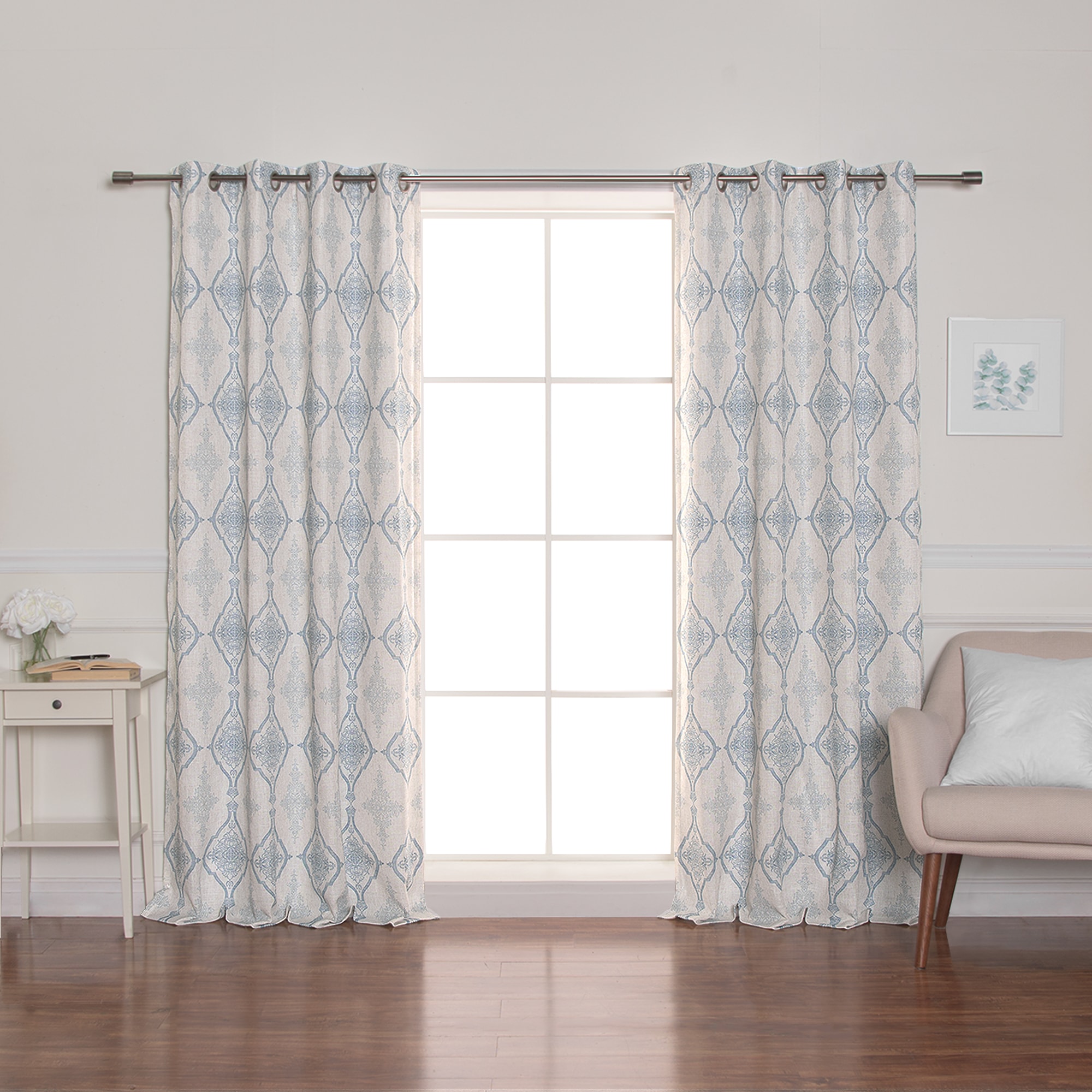 Best Home Fashion JC-14-MED01-84-BLUE 84-Inches Blue Blackout Thermal lined Grommet Single curtain panel