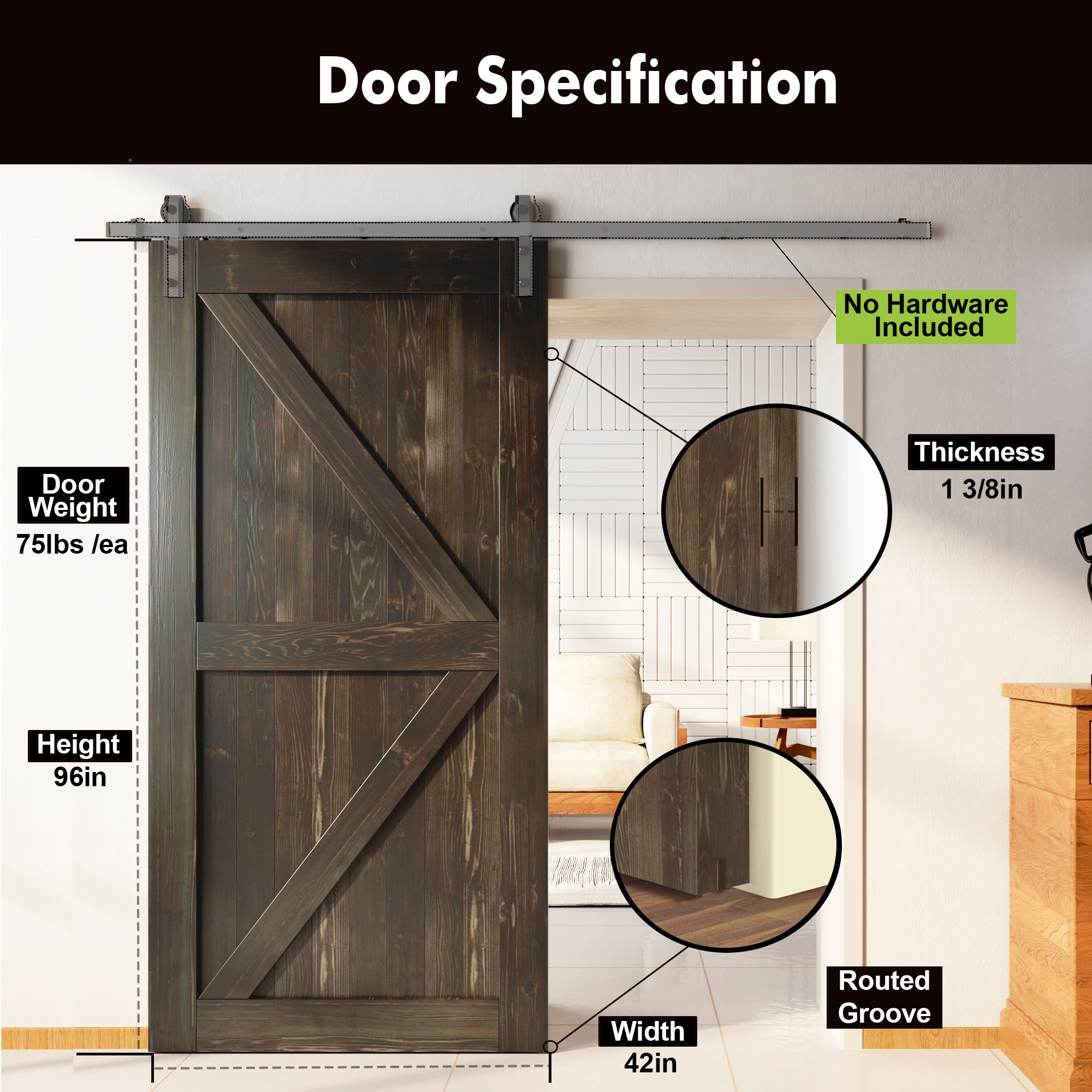 HOMACER 4296-K-EBONY Barn-Doors - View #3