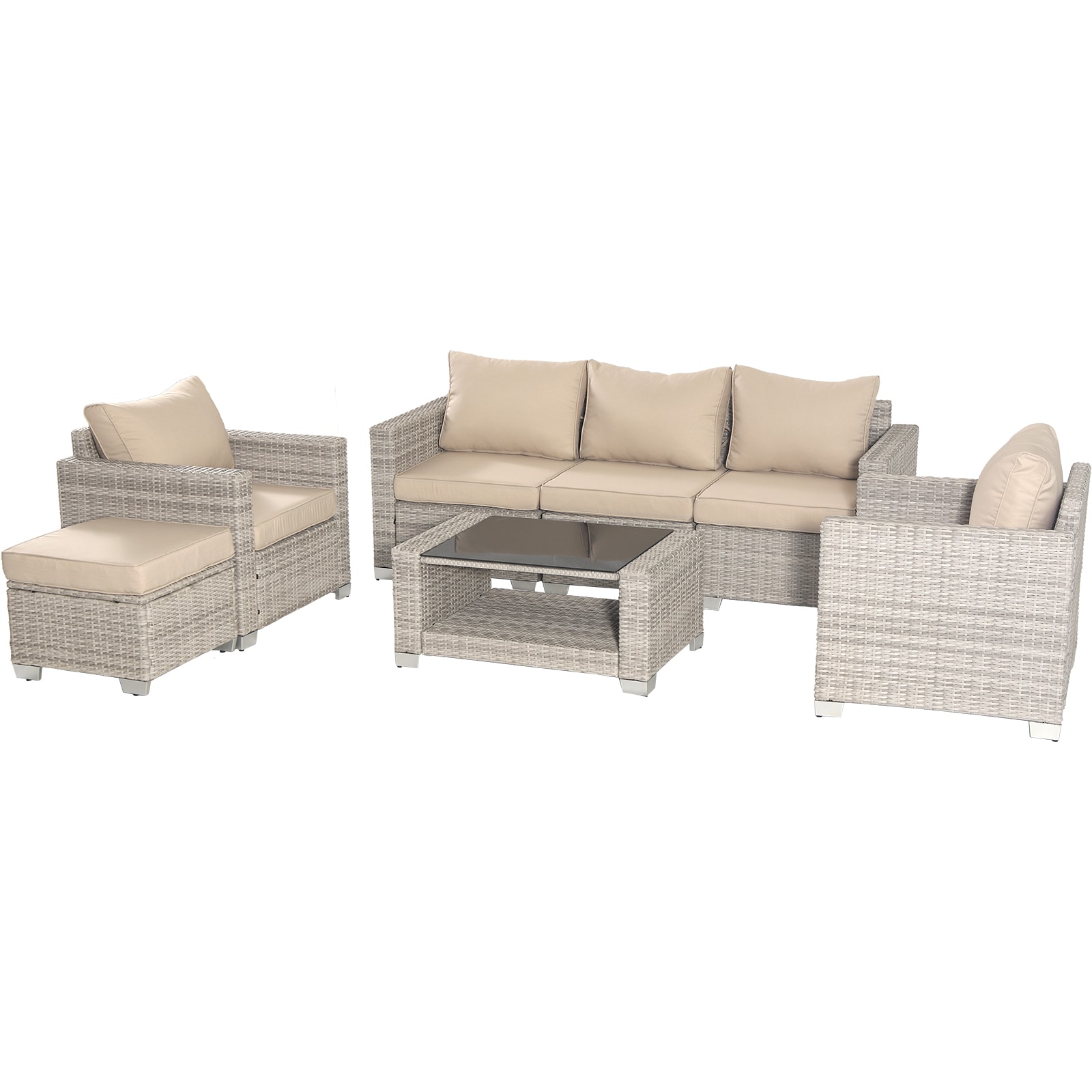Damerin N7CS43 7 -Piece Wicker 2 Patio Sofa Conversation Set with Gray Cushions