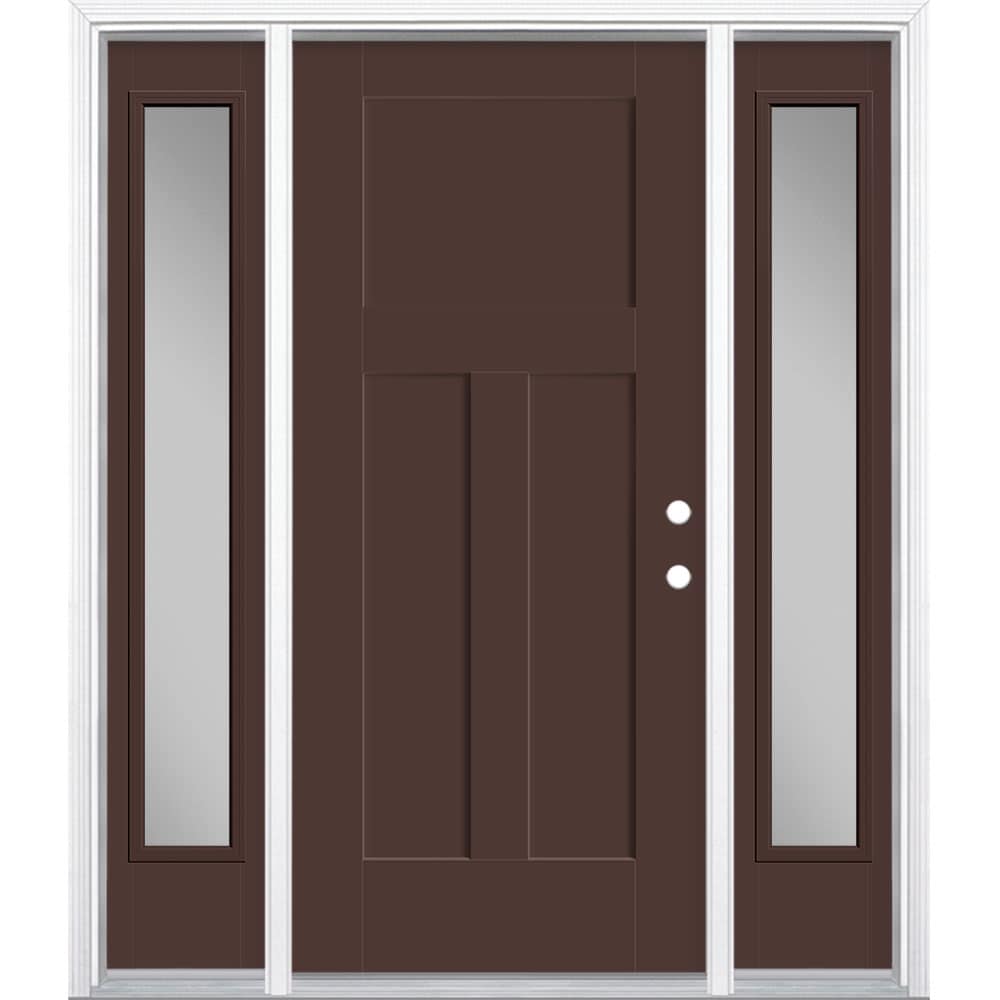 Masonite 627116 Winslow 64-in x 80-in x 4-9/16-in Fiberglass Left-hand inswing Chocolate Painted Prehung Front Door with Sidelights with Brickmould Insulating core