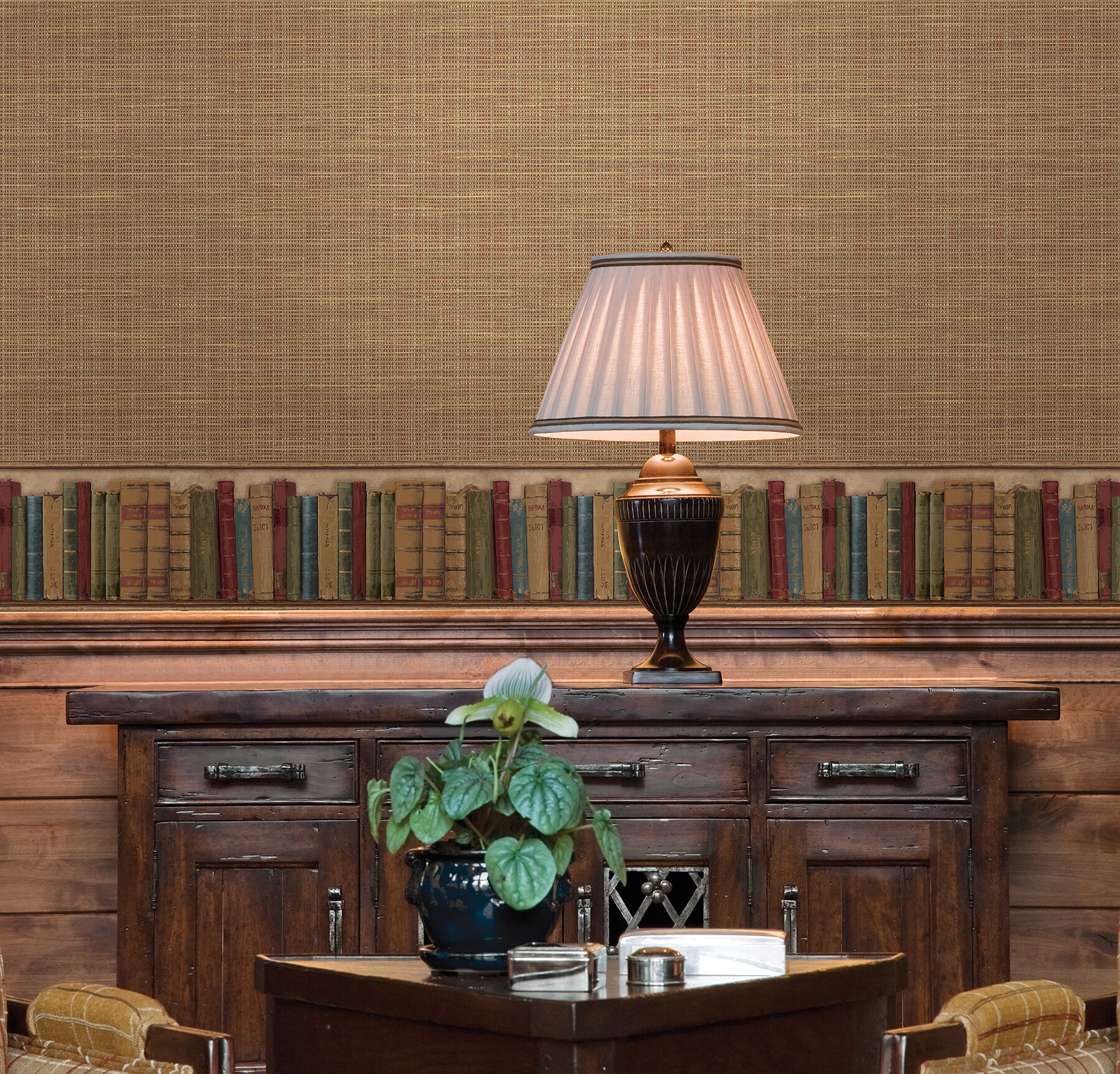 Kent Red Faux Grasscloth Wallpaper with Solid Vinyl Finish