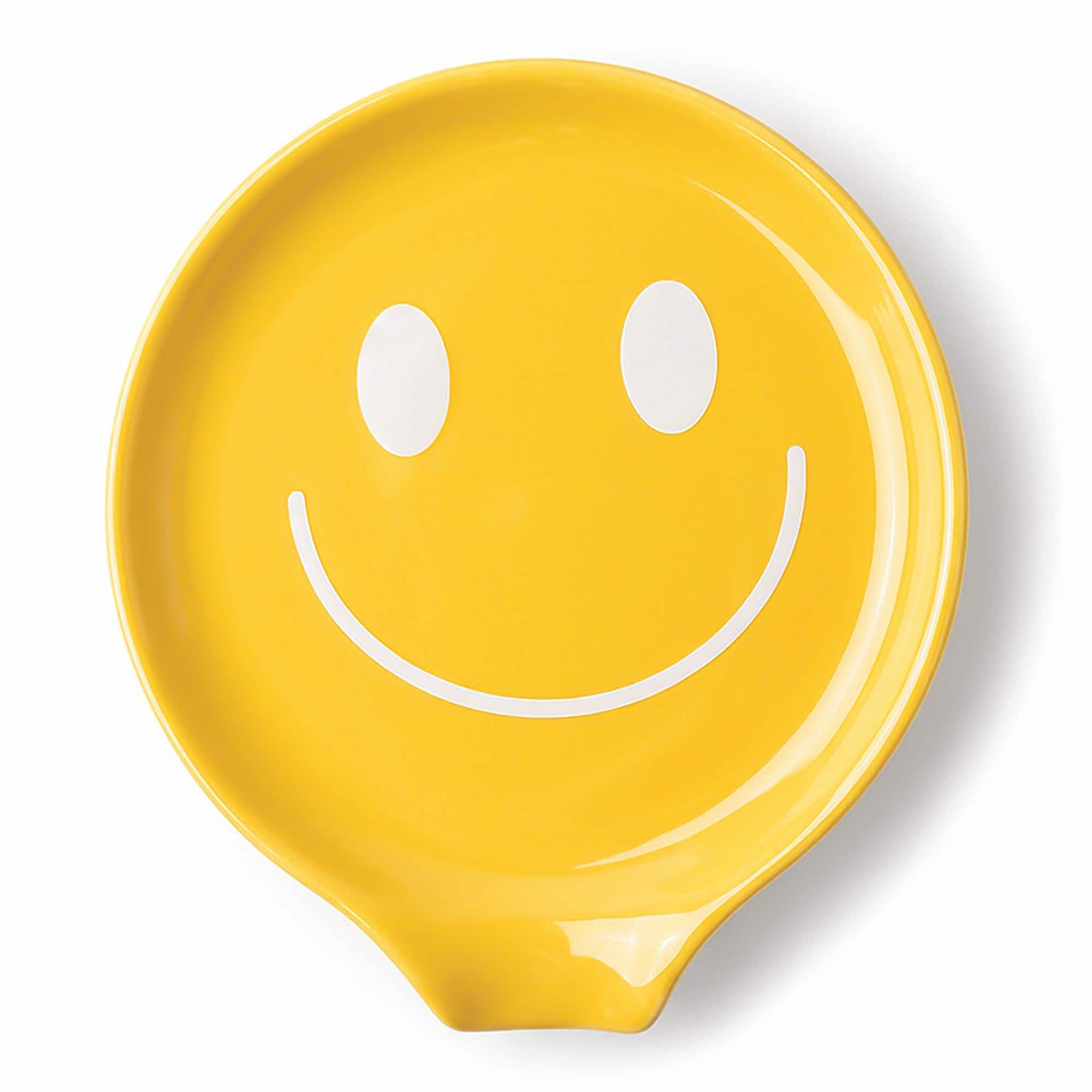 Aoibox  Yellow Smile Pattern Ceramic Spoon Rest for Stove Top and Kitchen Counter Cooking Utensil Holder Decor