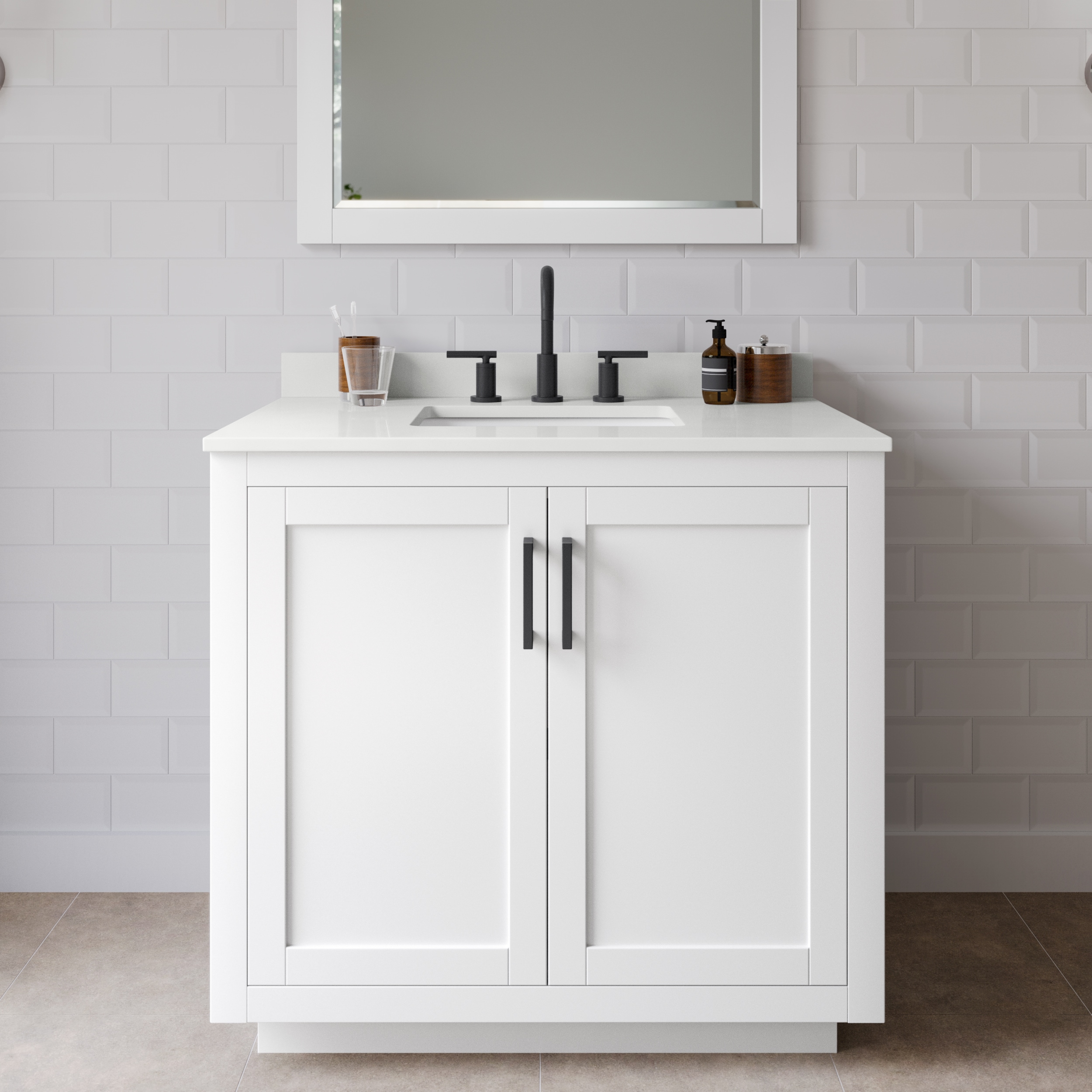 Wyndham Collection WCF292936SWBWQUS3MXX Miranda 36-in White Undermount Single Sink Bathroom Vanity with White Quartz Top