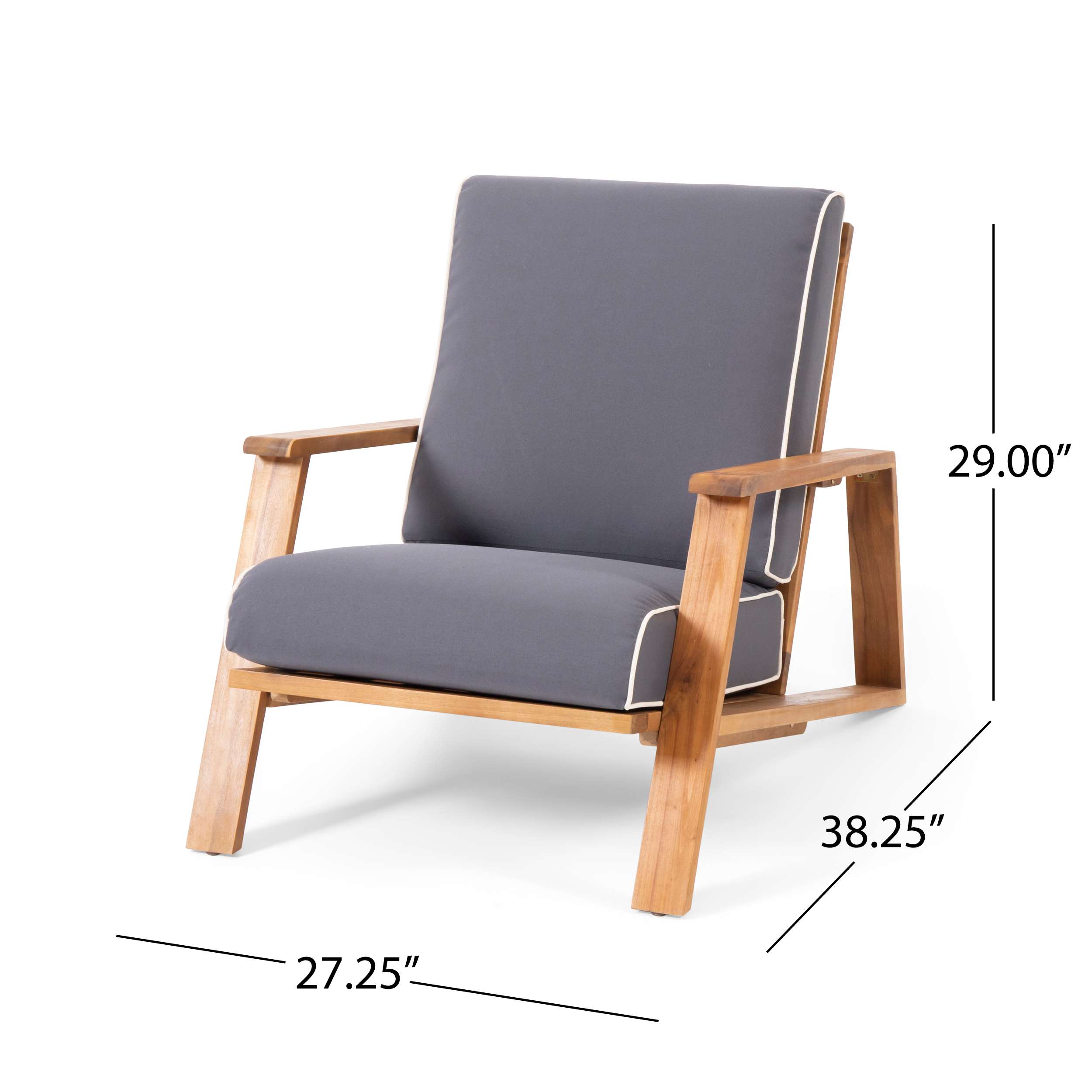 Vynxaria Chair Contemporary Acacia Wood Water Resistant Cushions ...