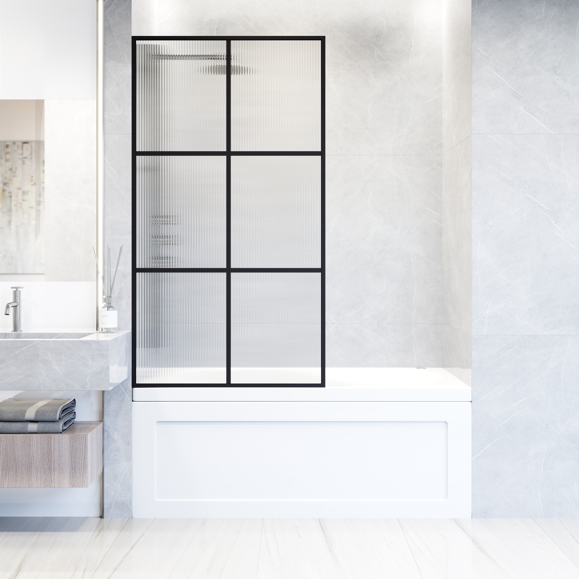 VIGO VG6091MBFL3462 Ventana Matte Black 34-in W x 62-in H Framed Fixed Bathtub door