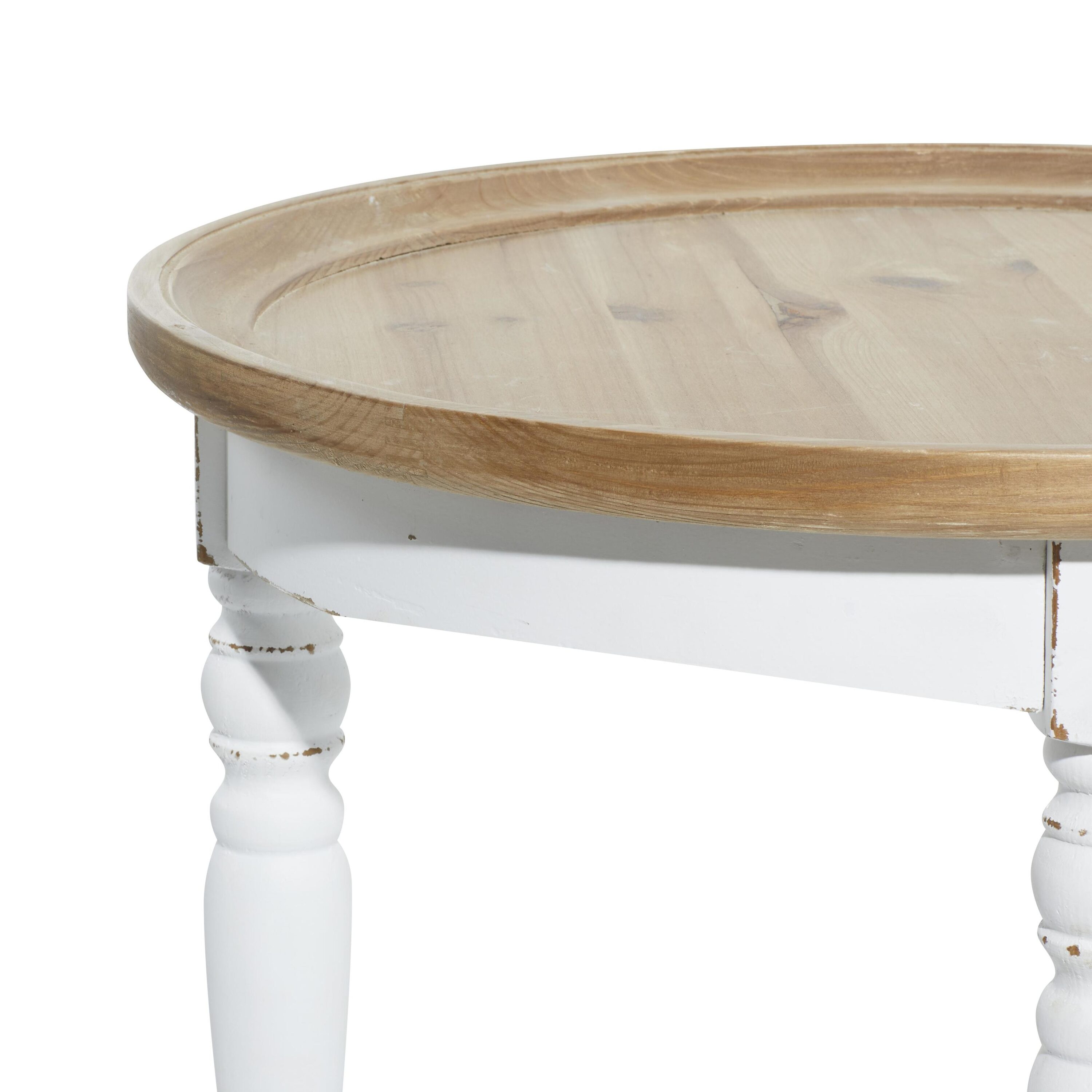 White and Brown Round Wood Accent Table with Spindle Legs