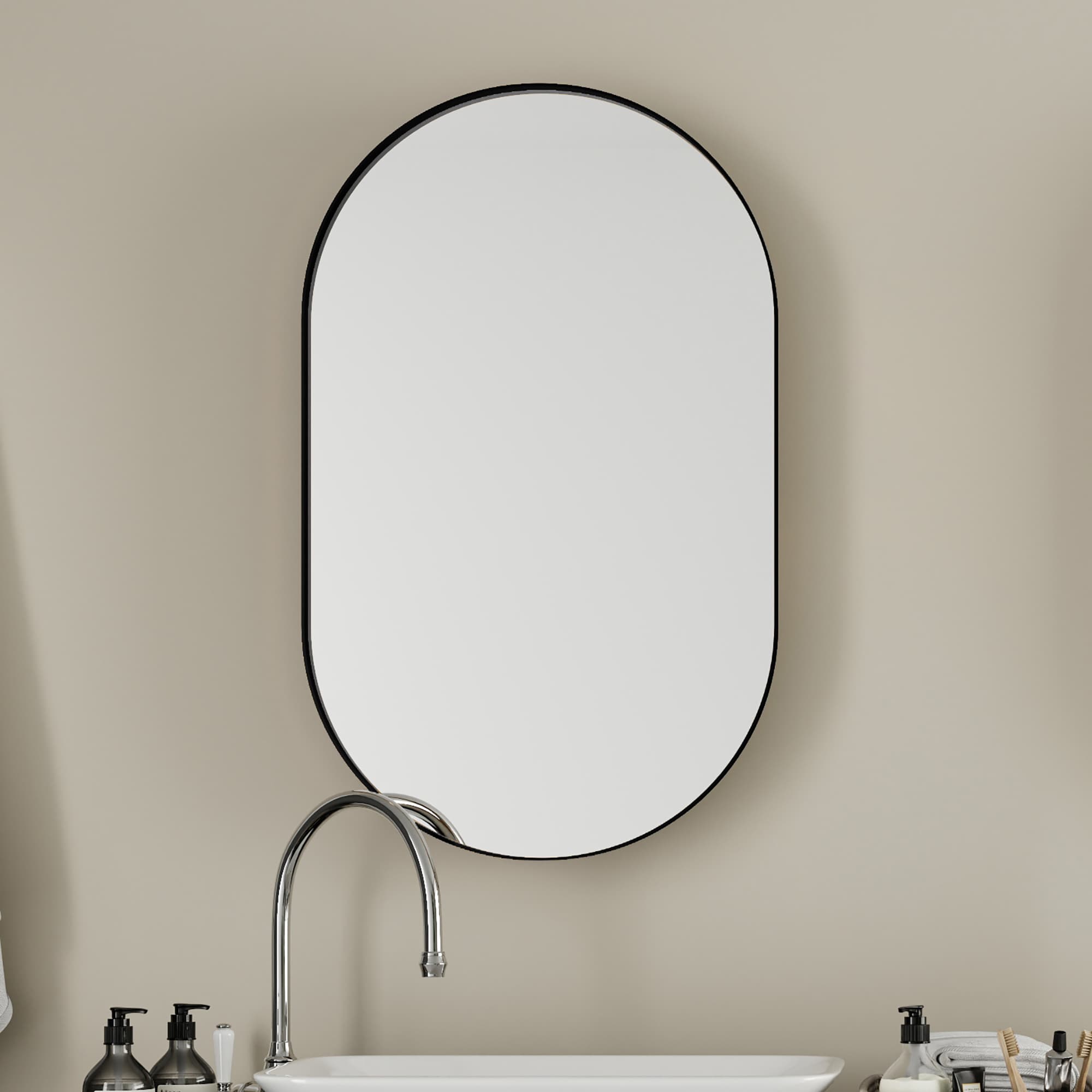 Bybafun YD5200001 20.5-in x 33.5-in Surface/Recessed Mount Black Mirrored Oval Soft Close Medicine Cabinet