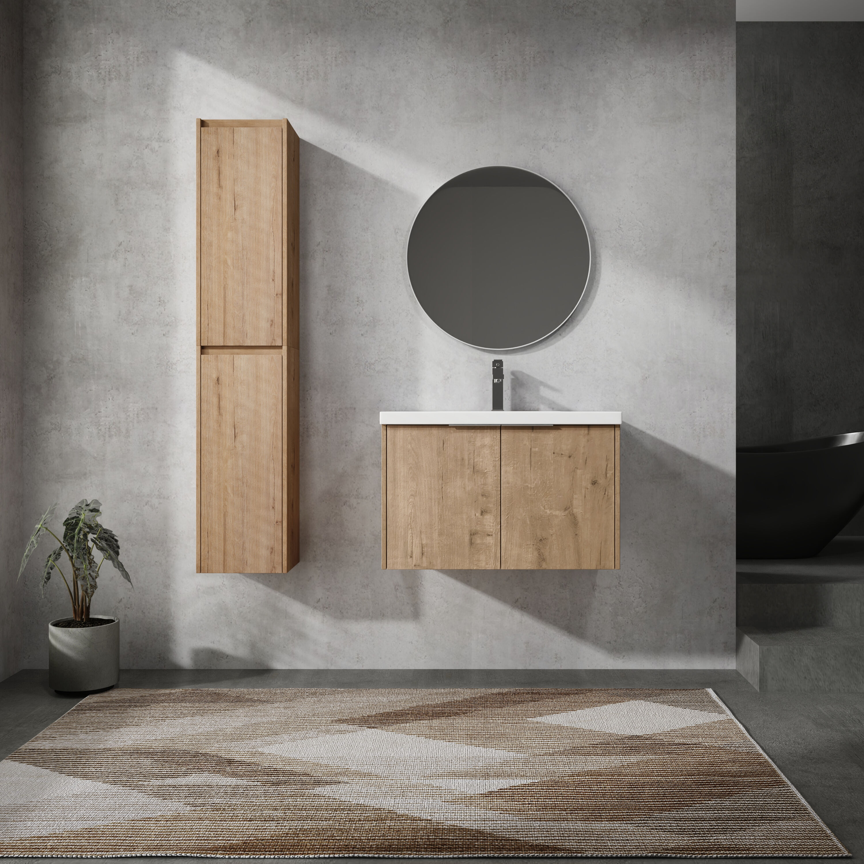 Tatayosi - 30 inch Wall-Mounted Bathroom Vanity With Sink and Side Cabinet Soft Close Doors Combi...