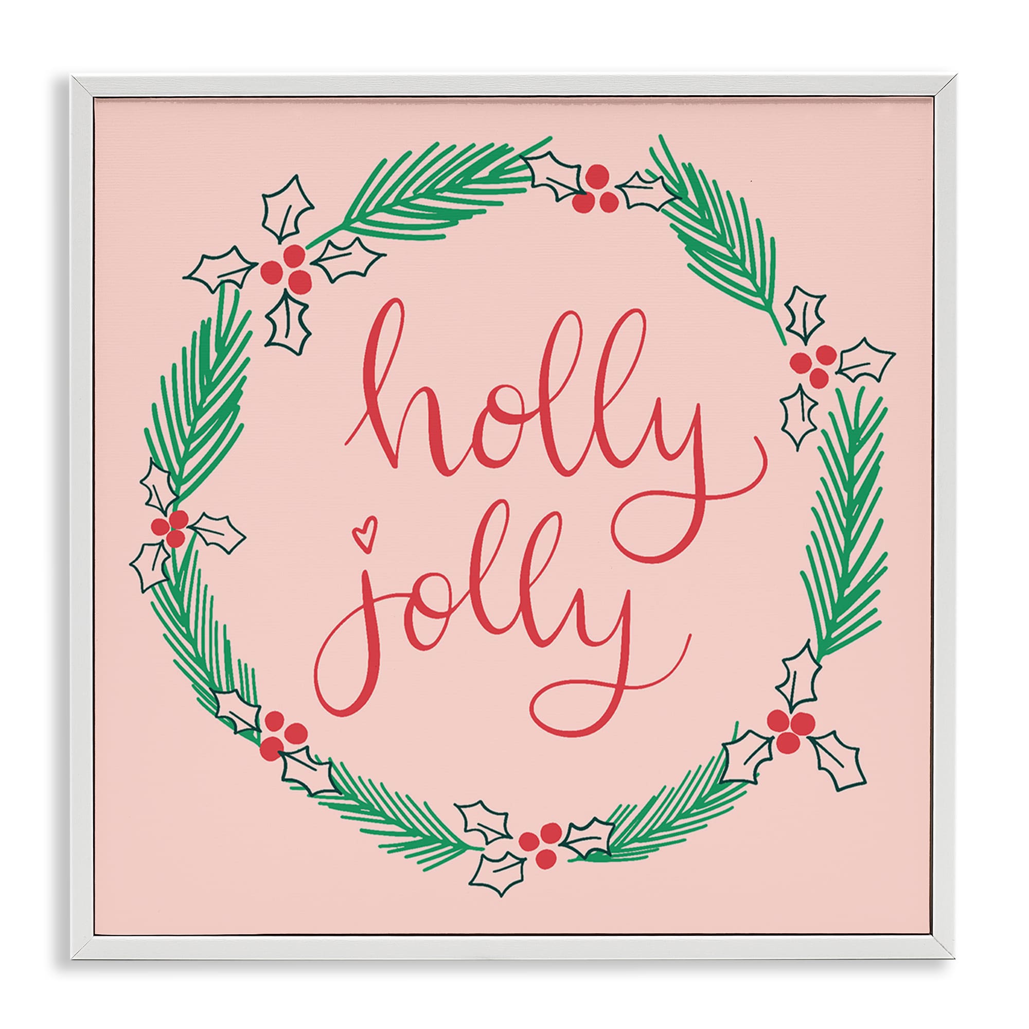 Stupell Industries BT-487-WFR-12X12 Minimal Holly Jolly Wreath White Framed Giclee Art By Sazerelli Designs 12 x 12