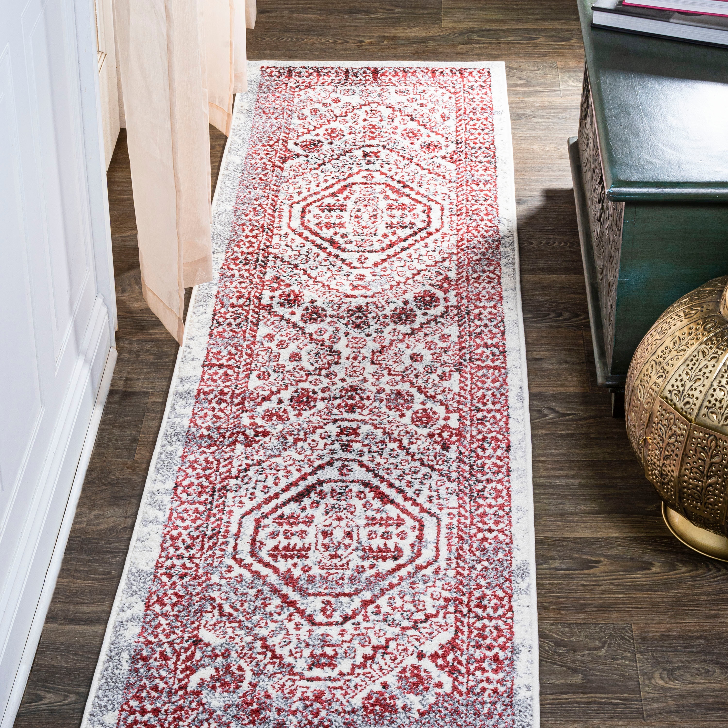 JONATHAN  Y MDP501A-210 MODERN PERSIAN Boho 2 x 10 (ft) Loomed Polypropylene Red/Ivory Rectangular Indoor Medallion Persian Runner rug