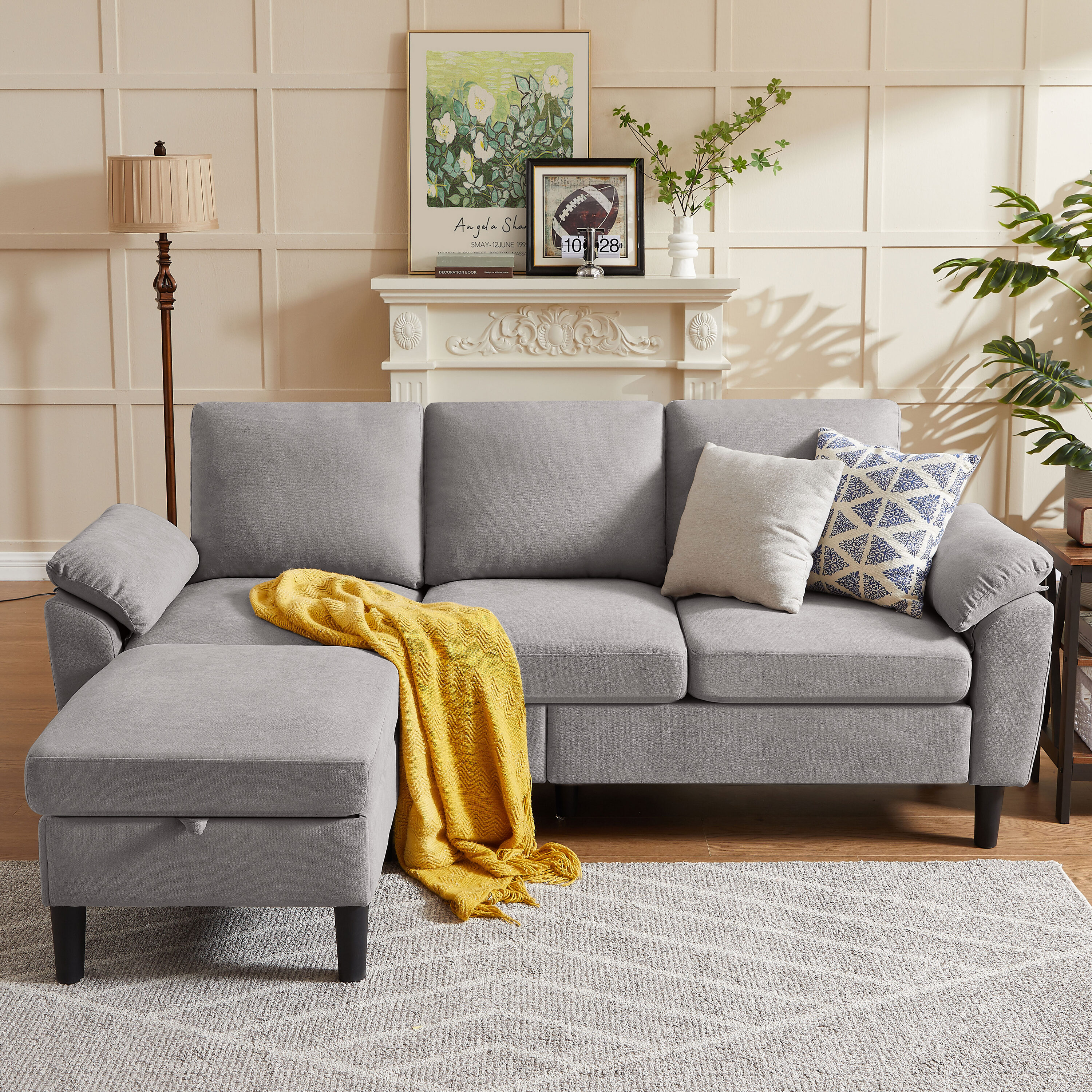 Jarenie YMX33LG YMX31 79.14-Inches Modern Light Grey 3 -seater Sofa