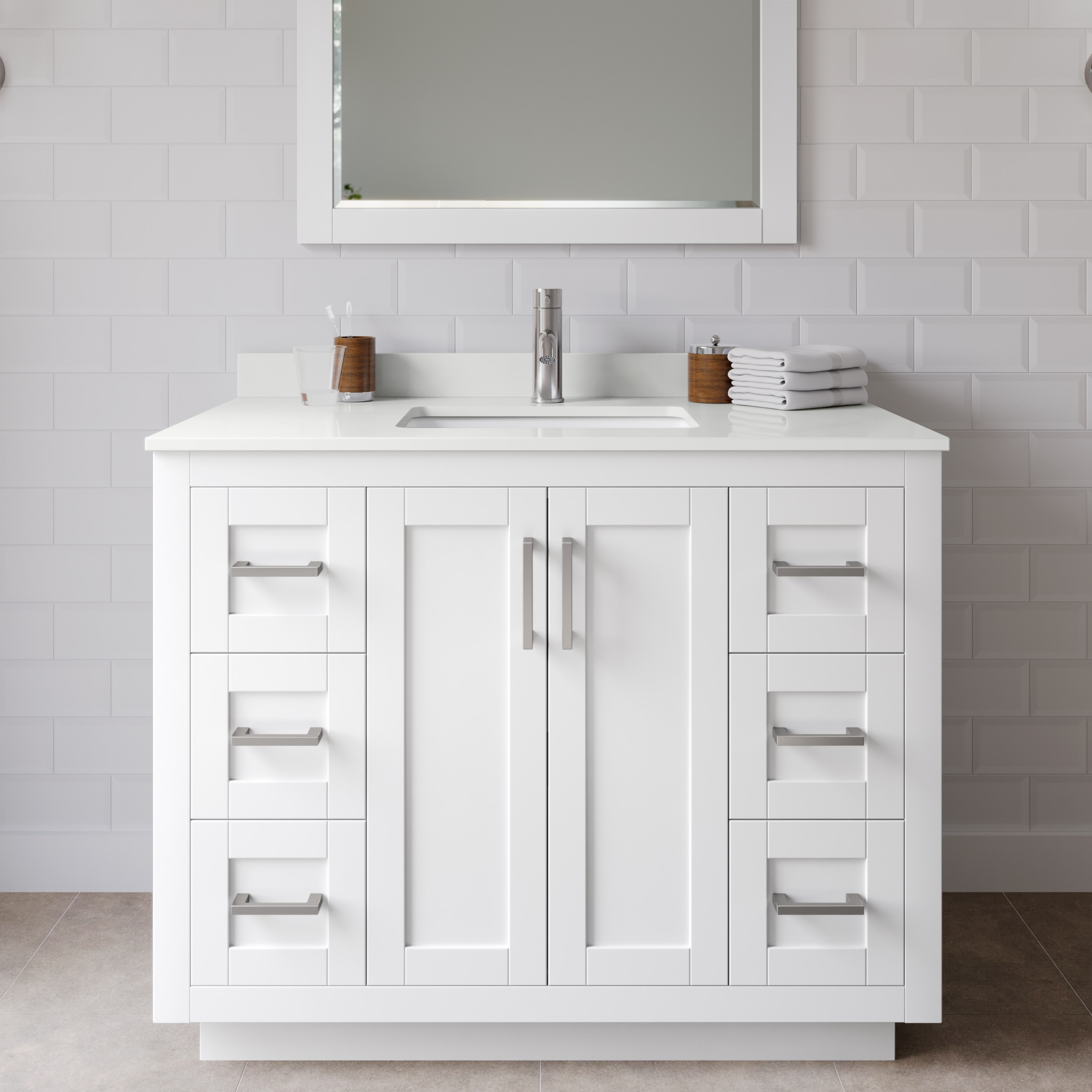 Wyndham Collection WCF292942SWHWQUNSM34 Miranda 42-in White Undermount Single Sink Bathroom Vanity with White Quartz Top (Mirror Included)