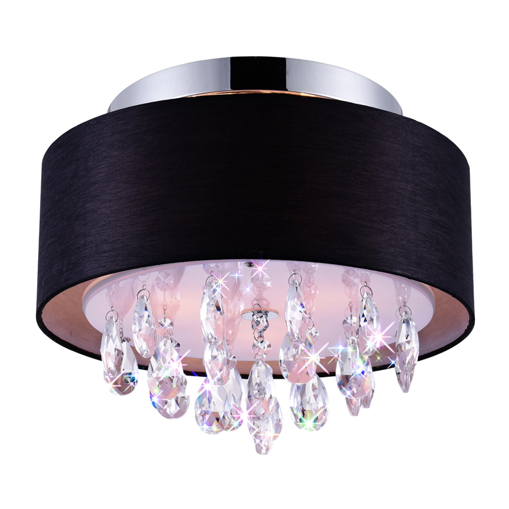 Black and Chrome Crystal 3-Light Flush Mount Ceiling Fixture