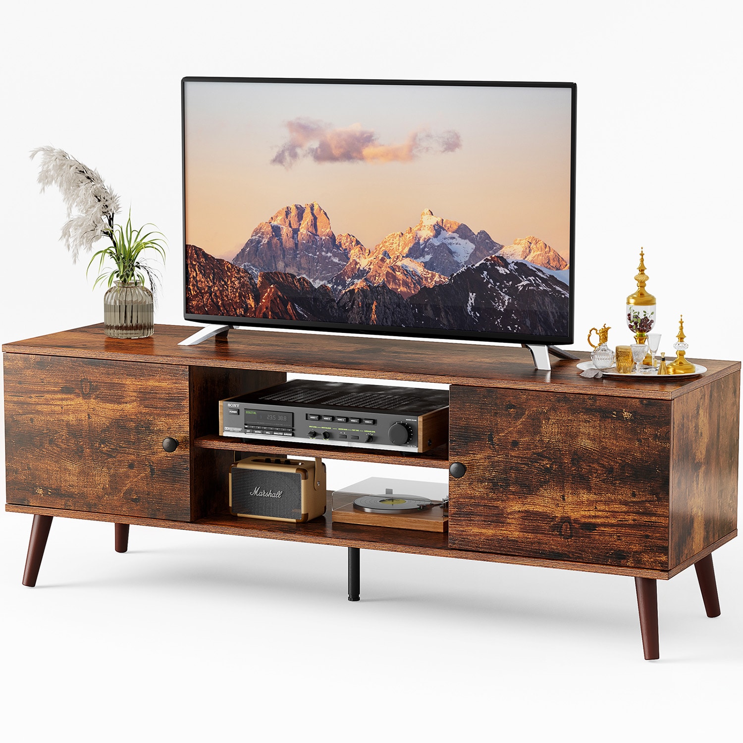 GZMR GZ-W22794 living room/bedroom TV media console, adjustable shelves Modern/Contemporary Brown TV stand ( Accommodates TVs up to 60-in )