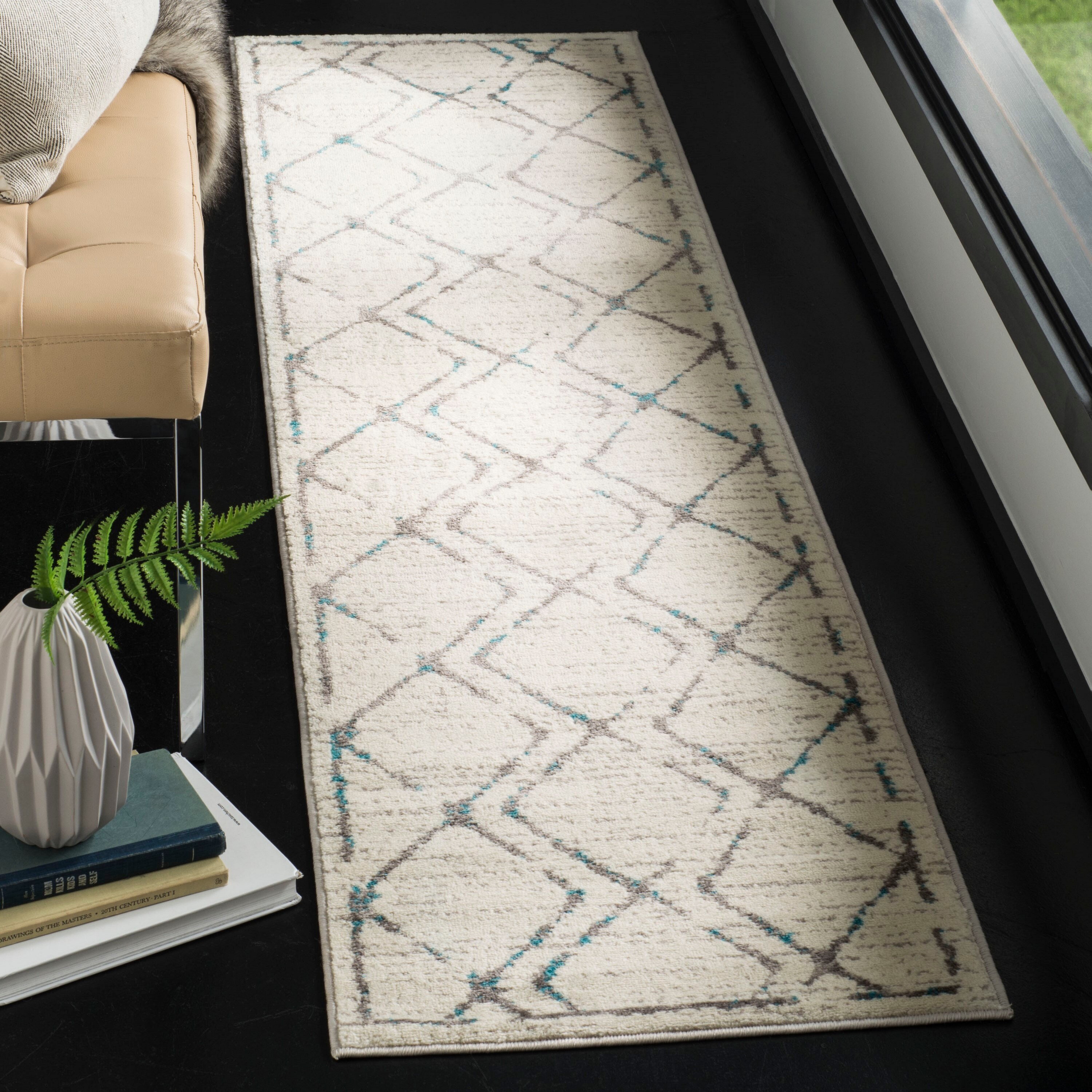 Safavieh SKY197D-210 Skyler Tament 2 x 10 (ft) Loomed Polypropylene Ivory/Blue Rectangular Indoor Abstract Runner rug